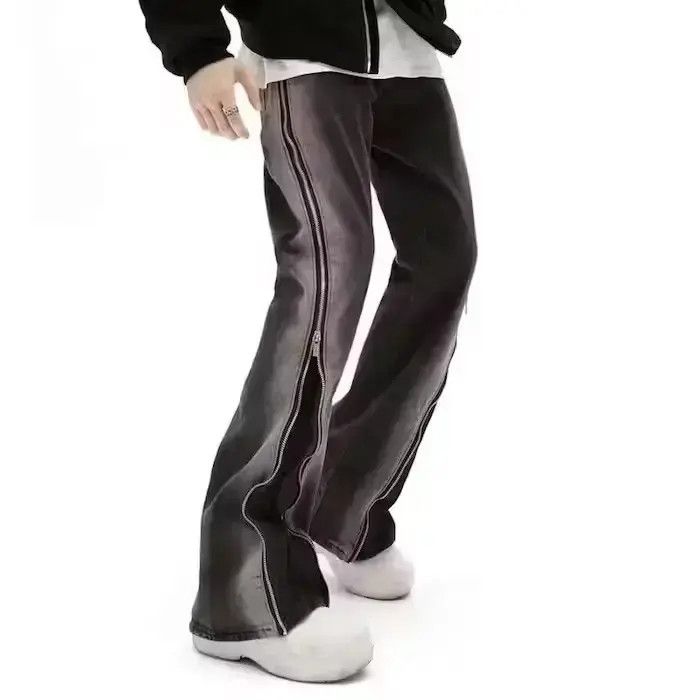 Opium Style Zipper Baggy Flare Men Jeans - Denim