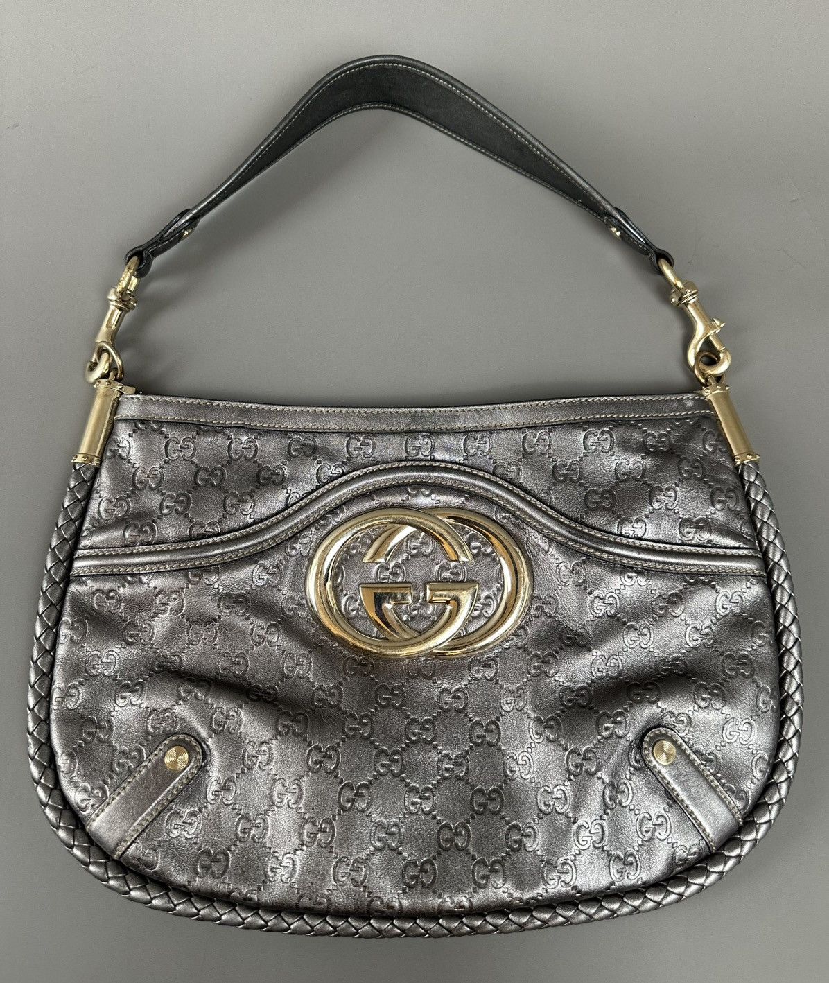 Gucci - Britt Metallic Silver - Guccissima Shoulder Bag