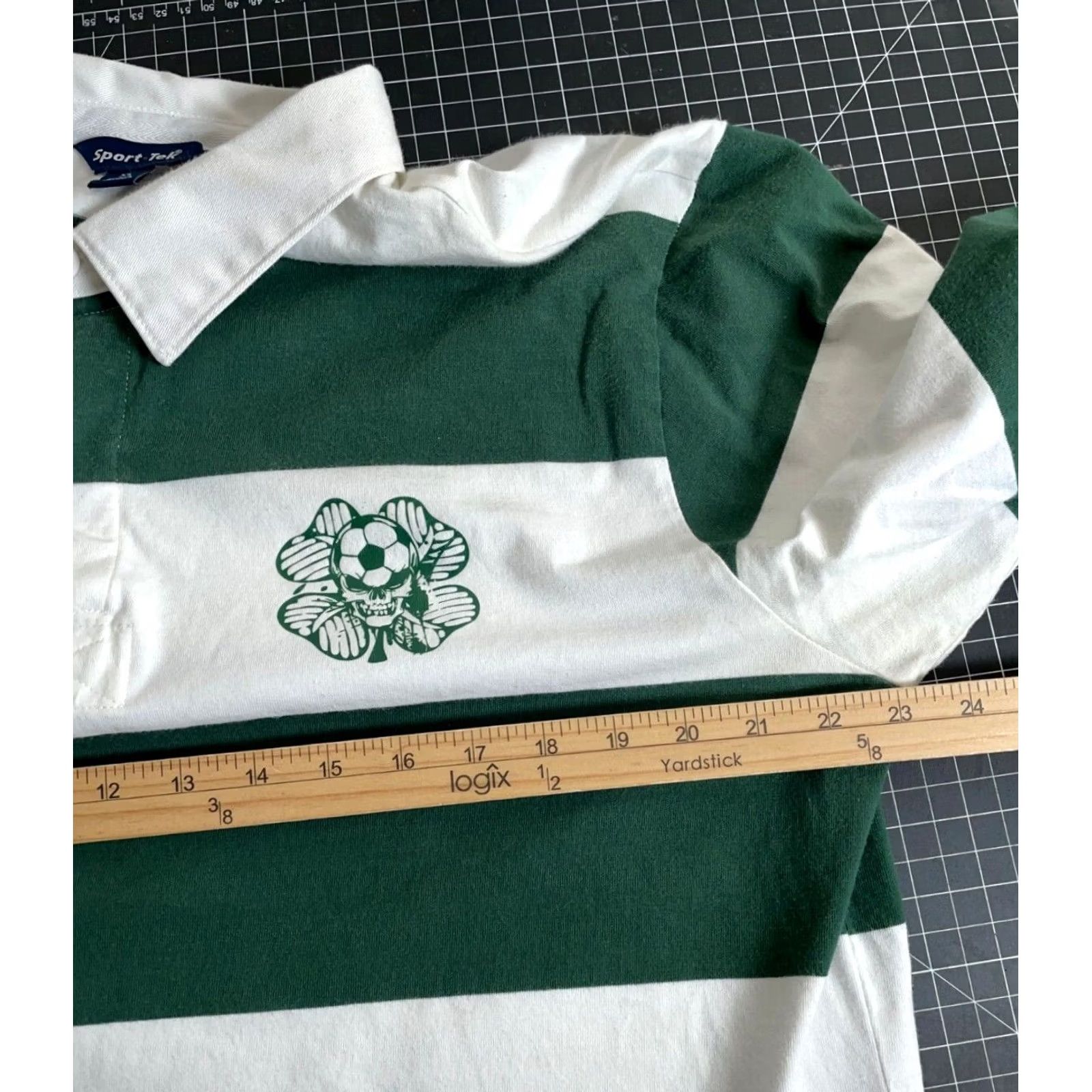 Vintage Sport-Tek Rugby Shirt Men XL White Green Striped Skull Four Leaf Clover Print Polo Size US XL / EU 56 / 4 - 5 Thumbnail