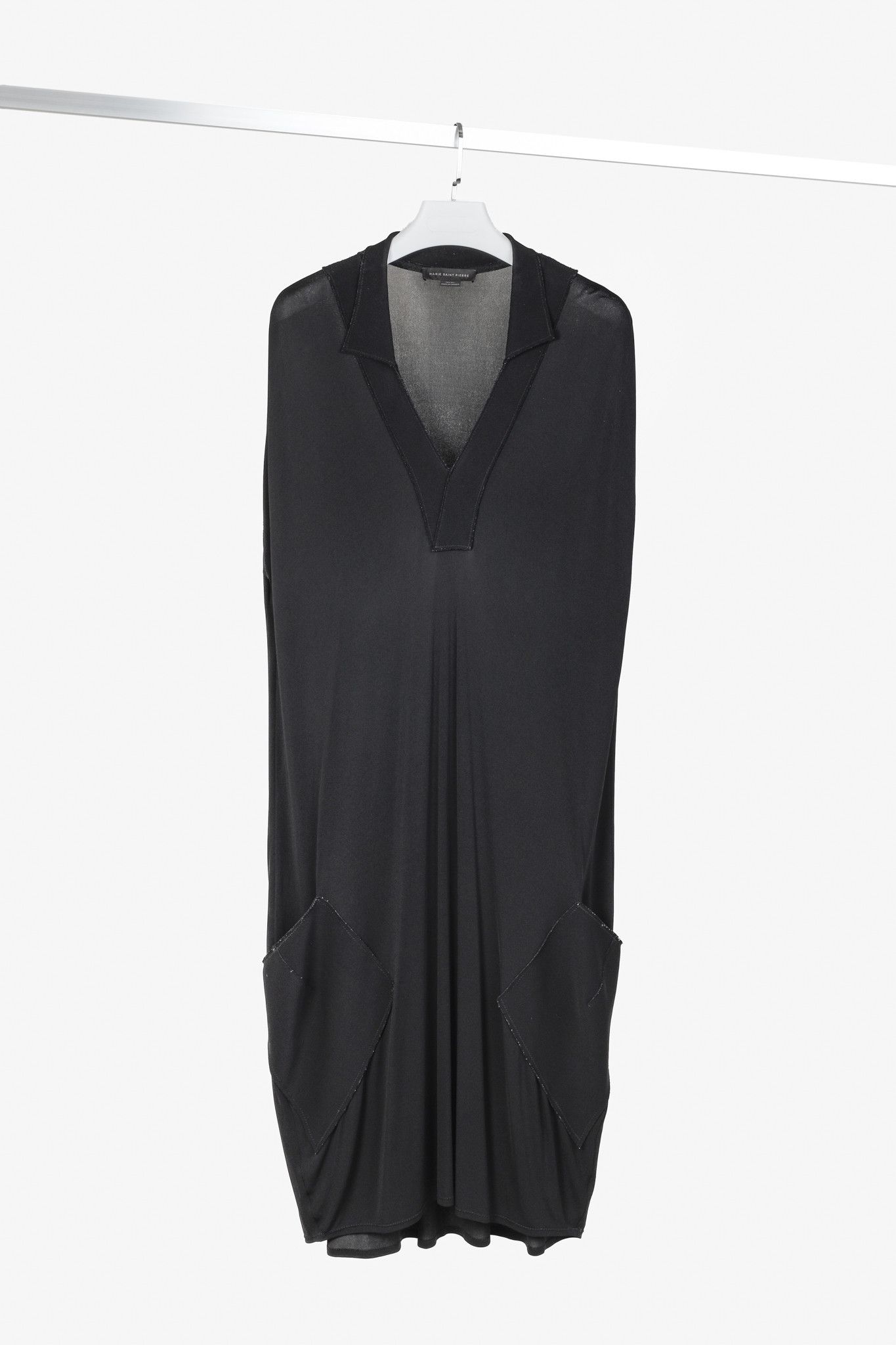 Marie Saint Pierre Marie Saint Pierre Black Crepe-Jersey Polo Midi Dress Size L / US 10 / IT 46 - 8 Thumbnail