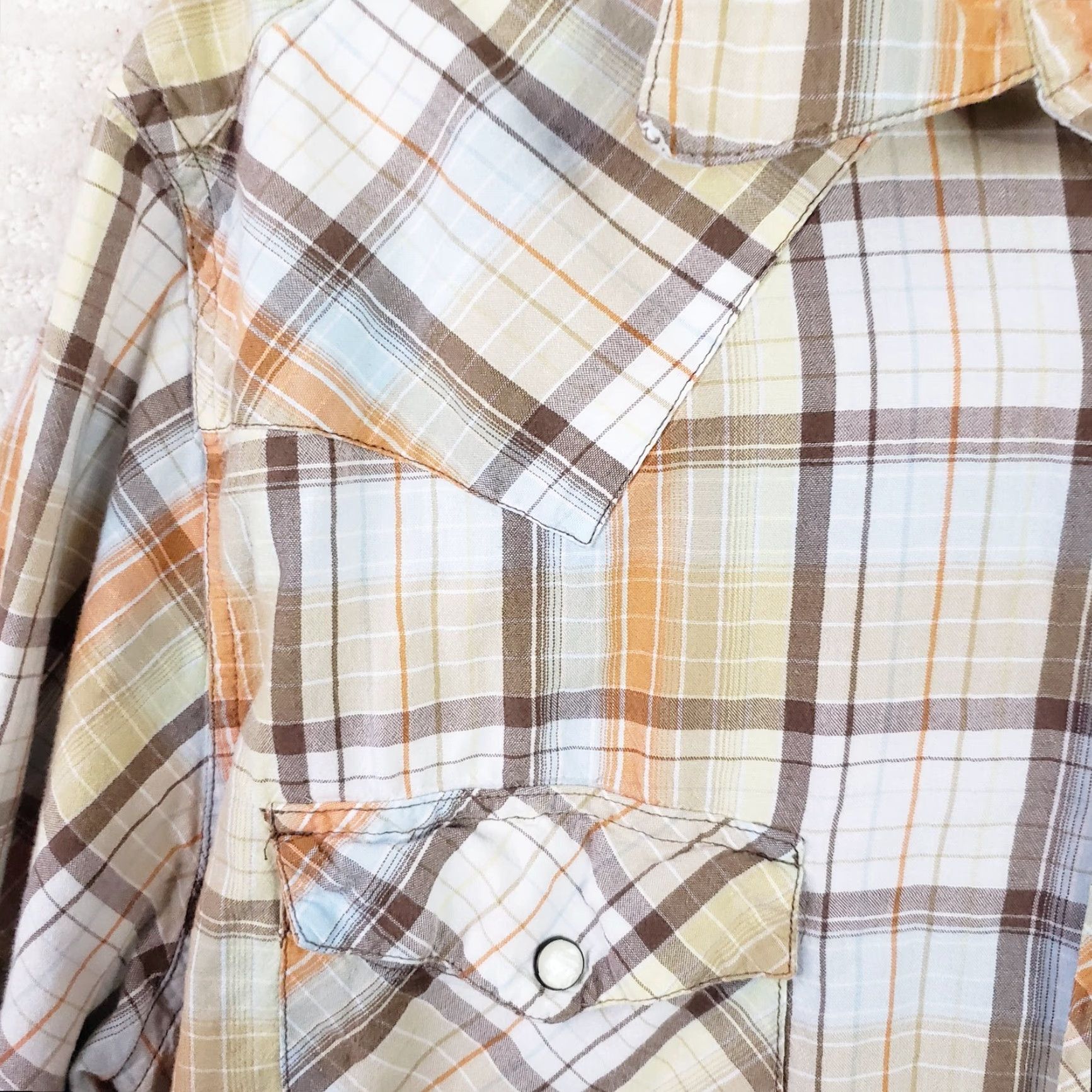 Vintage Mens AriZona Western Plaid Snap Shirt Short Sleeve XL Orange White Brown Size US XL / EU 56 / 4 - 6 Thumbnail