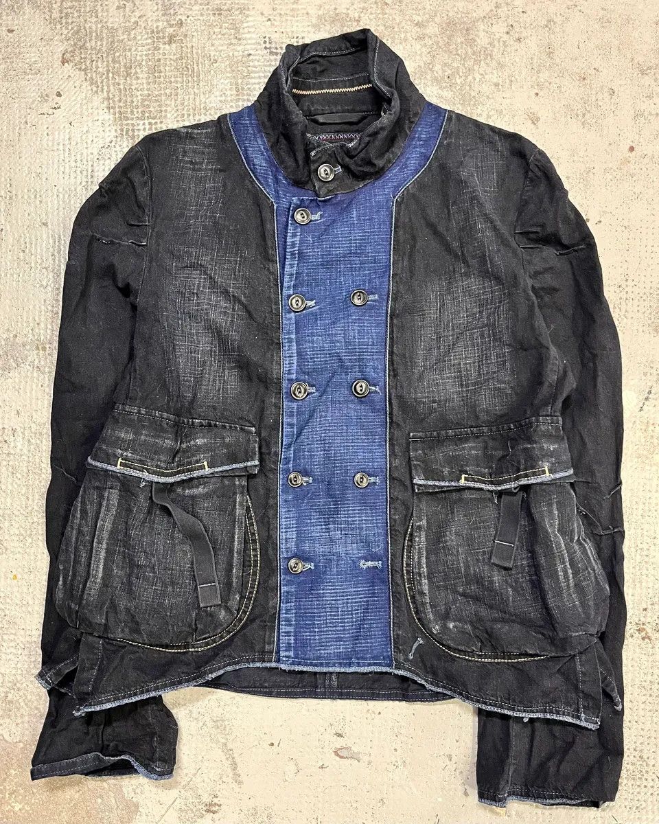 Marithe + Francois Girbaud 1990s Marithé + François Girbaud Navy Denim Colour-Block Denim Jacket Size XS / US 0-2 / IT 36-38 - 4 Thumbnail