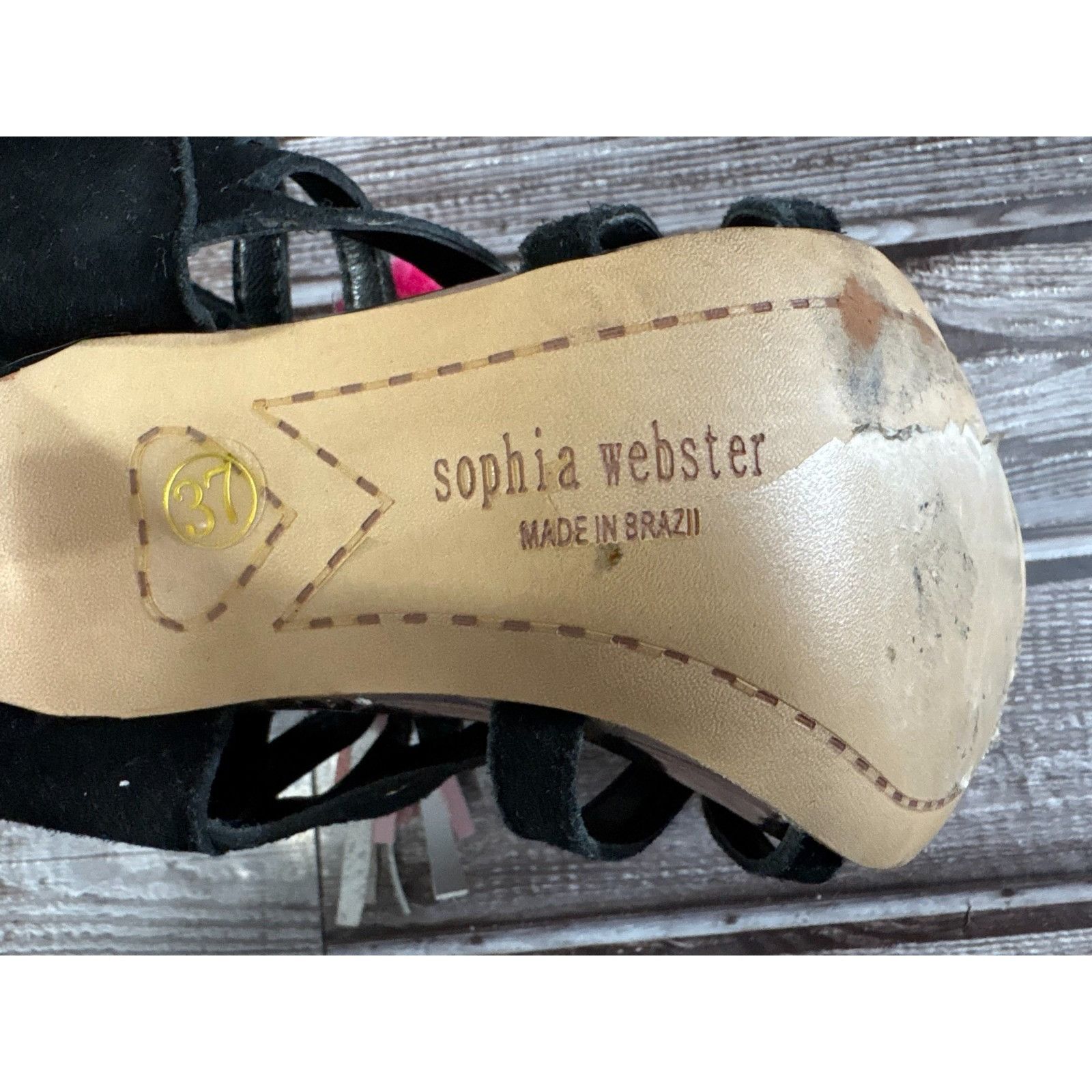 Sophia Webster Sophia Webster Gold Mirrored Leather Yasmina Pom Pom Sandals Size US 7 / IT 37 - 9 Thumbnail