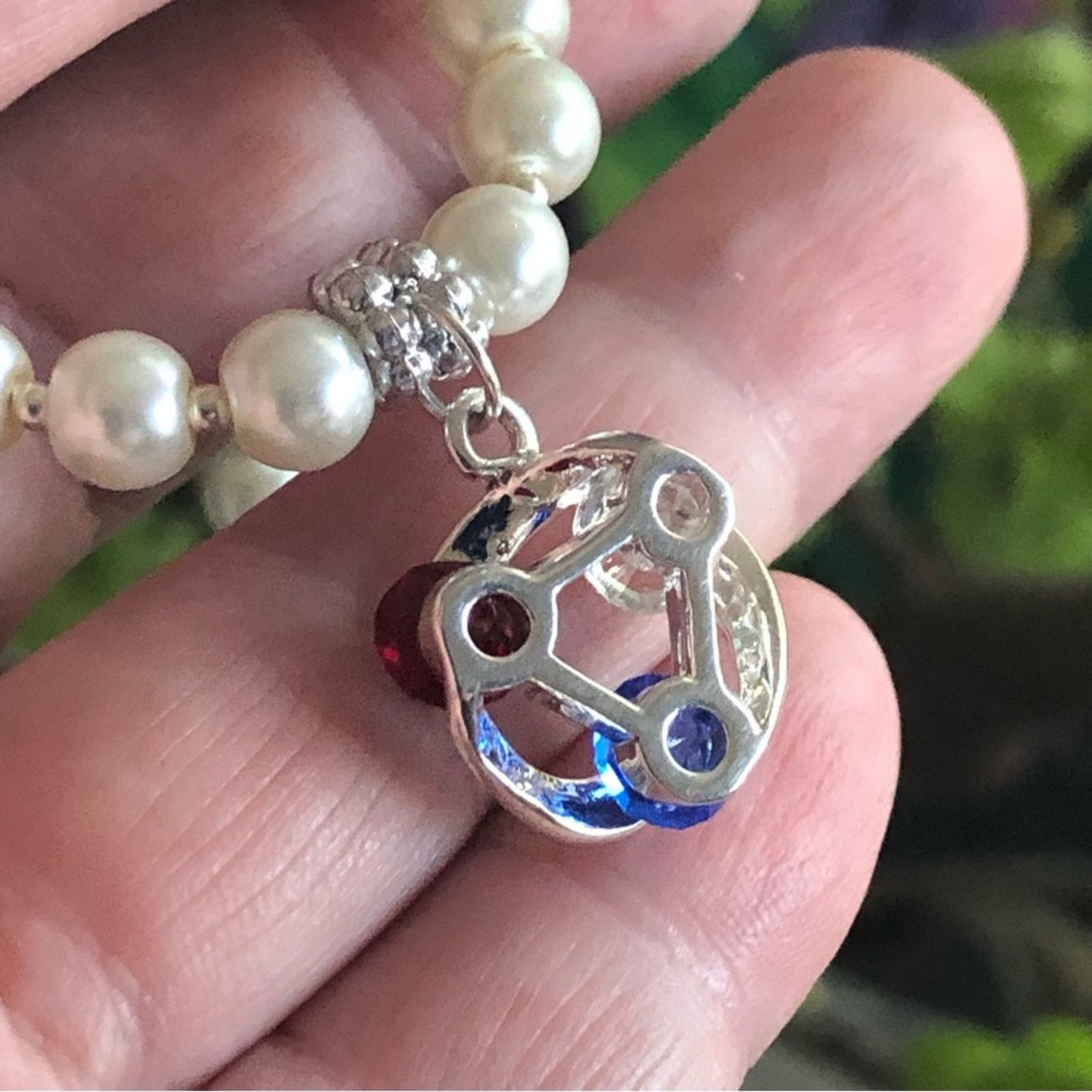 Handmade Handcrafted repurpose red white & blue stone Pearl necklace Size ONE SIZE - 10 Thumbnail