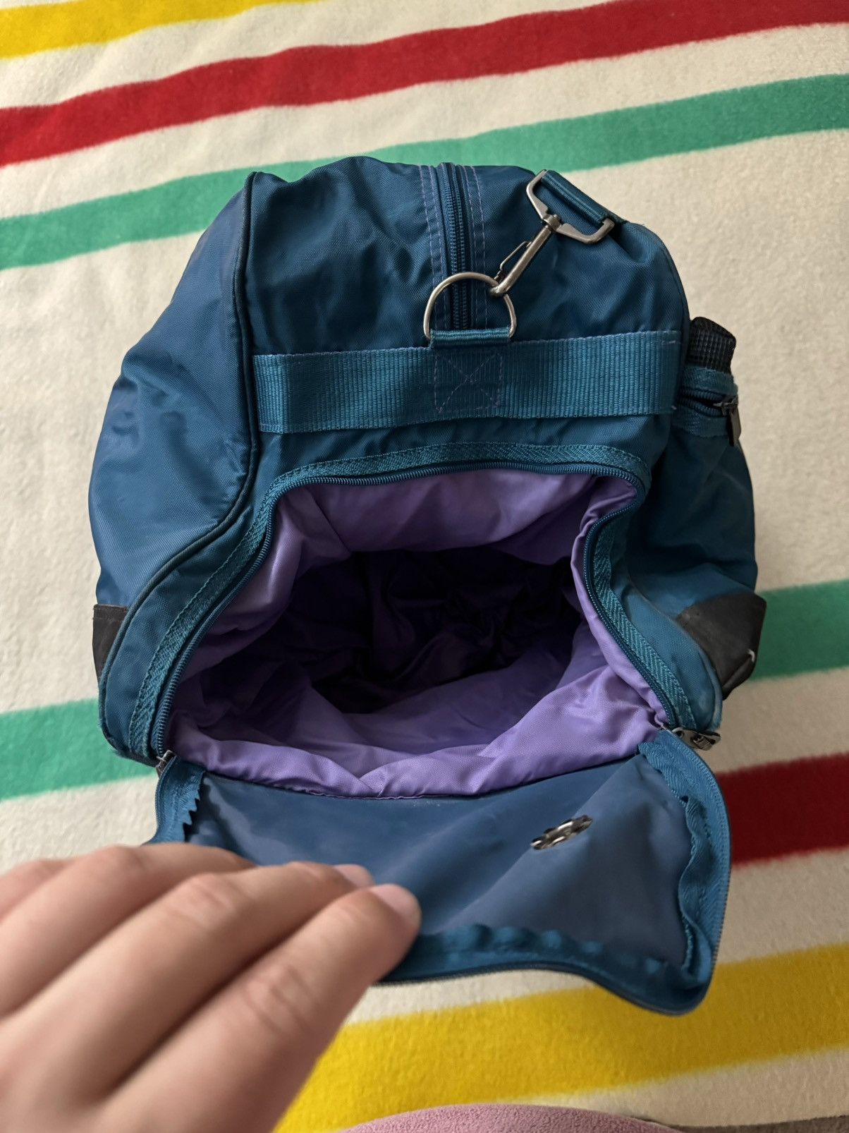 Nike × Vintage Vintage 80s 90s Purple Teal Aqua Nike Jumbo Duffle Bag BRS Size ONE SIZE - 8 Thumbnail