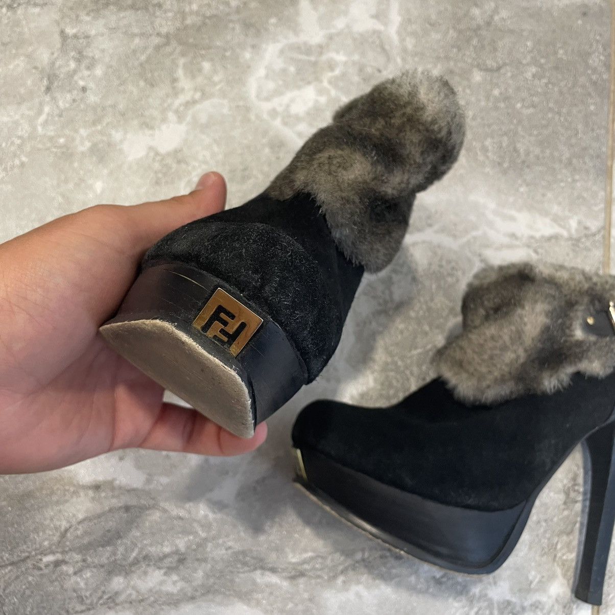 Fendi 37 Fendi Heels vintage FF faux fur Patent Peep shoe Platform Size US 7 / IT 37 - 2 Thumbnail