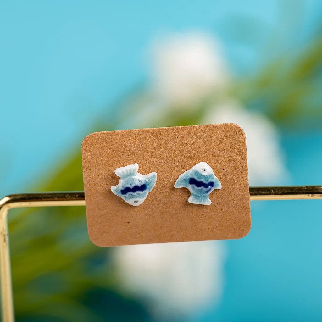 Jewelry Fish Stud Earrings Ceramic Ear Gift For Her Size ONE SIZE - 1 Preview