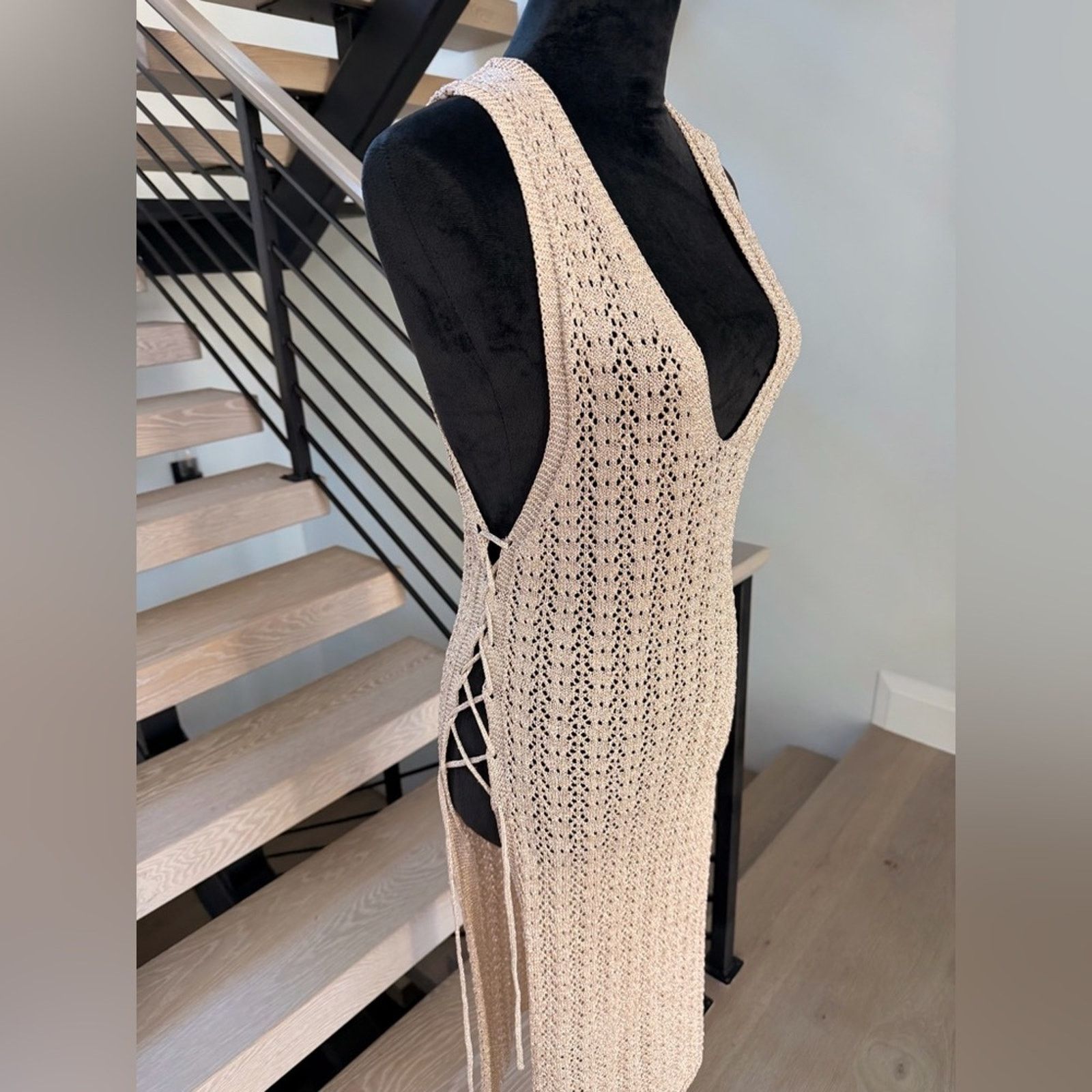 Other New Gold Shimmery Tan Knit Beach Vacay Cover Up one size Size ONE SIZE - 3 Thumbnail