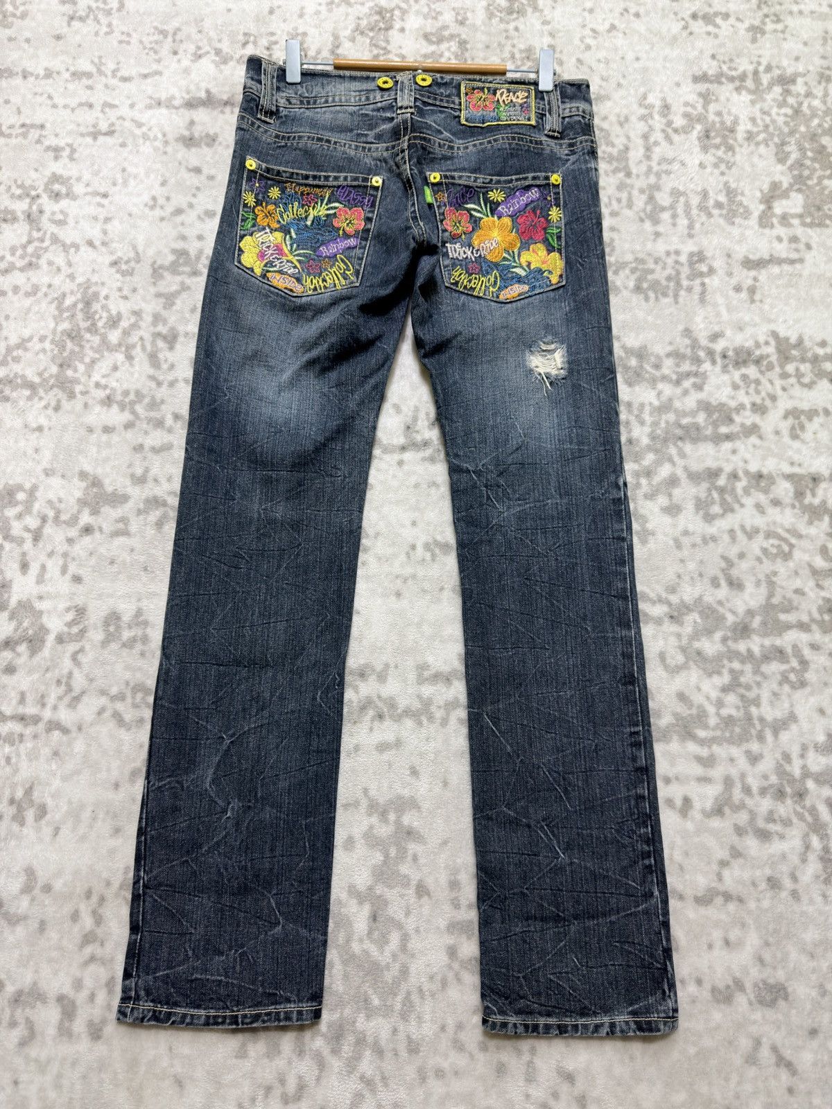 Hysteric Glamour Happiness Y2K Low Rise Floral Embroidered Graffiti Denim Size US 30 / EU 46 - 1 Thumbnail
