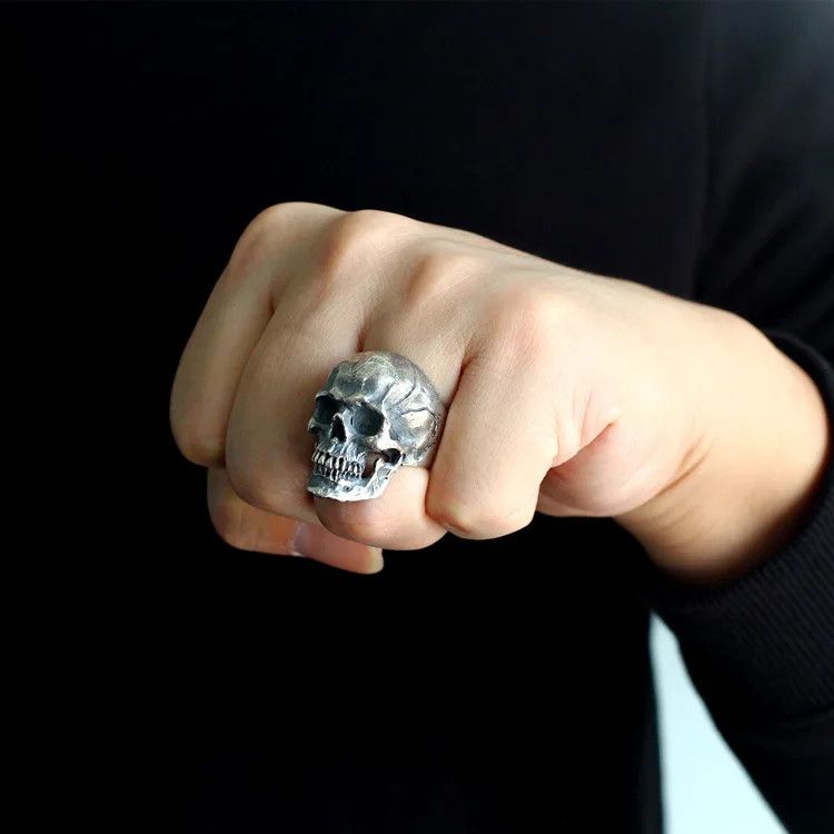 Vintage SIZE 10 Punk 925 Sterling Silver Skull Size ONE SIZE - 4 Thumbnail