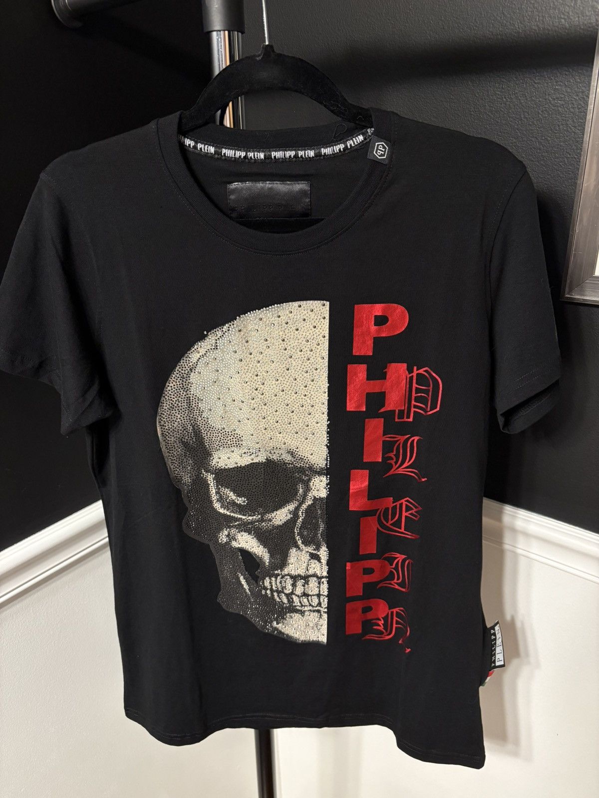 Phillip Plein Swarovski Studded Skull Tee