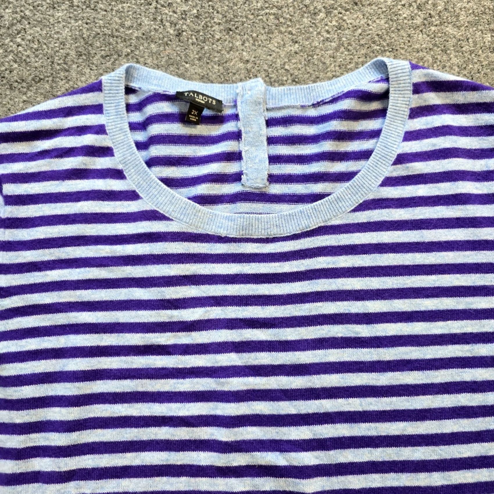 Talbots Talbots Sweater Womens 2X Purple Blue Striped Wool Blend Flare Sleeve Casual Size XXL / US 16-18 / IT 52-54 - 2 Thumbnail