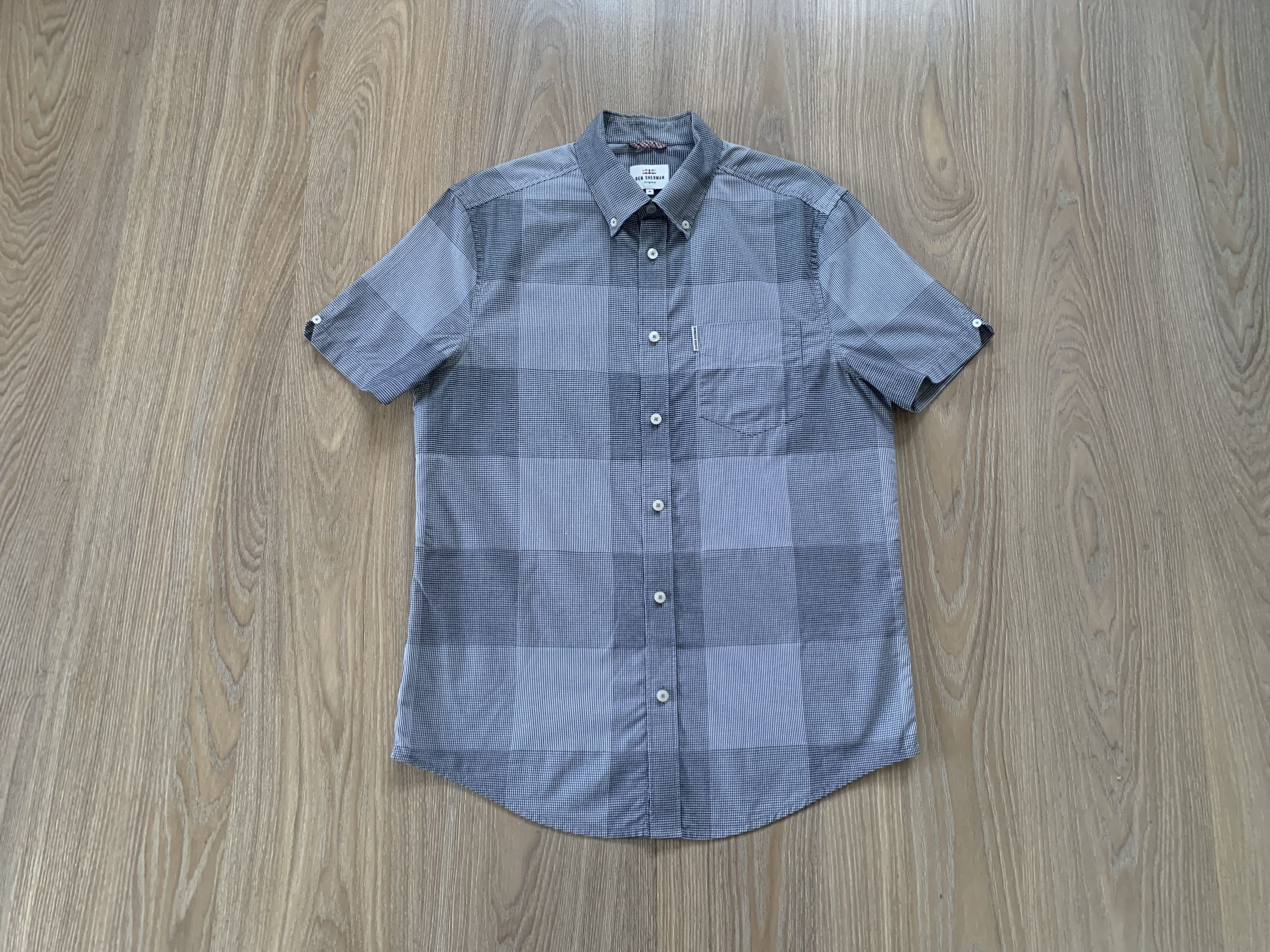 Ben Sherman Ben Sherman Micro Plaid Grey Cotton Button Down Size US M / EU 48-50 / 2 - 1 Thumbnail