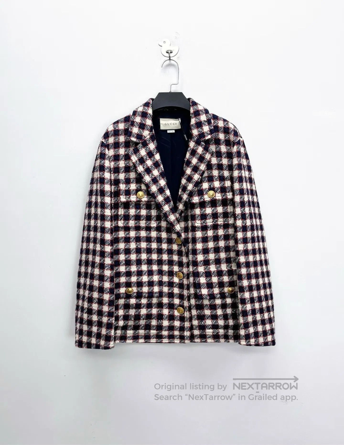Gucci Tweed Blazer with Gold Button.