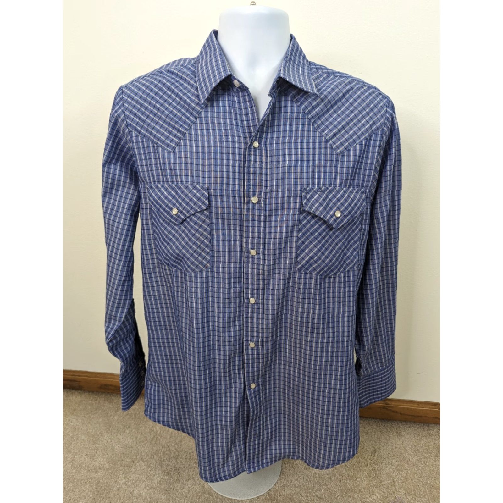 Vintage VINTAGE Ely Cattleman Mens Western Shirt Blue Medium Plaid Pearl Snap Long Sleeve T5 Size US M / EU 48-50 / 2 - 2 Thumbnail