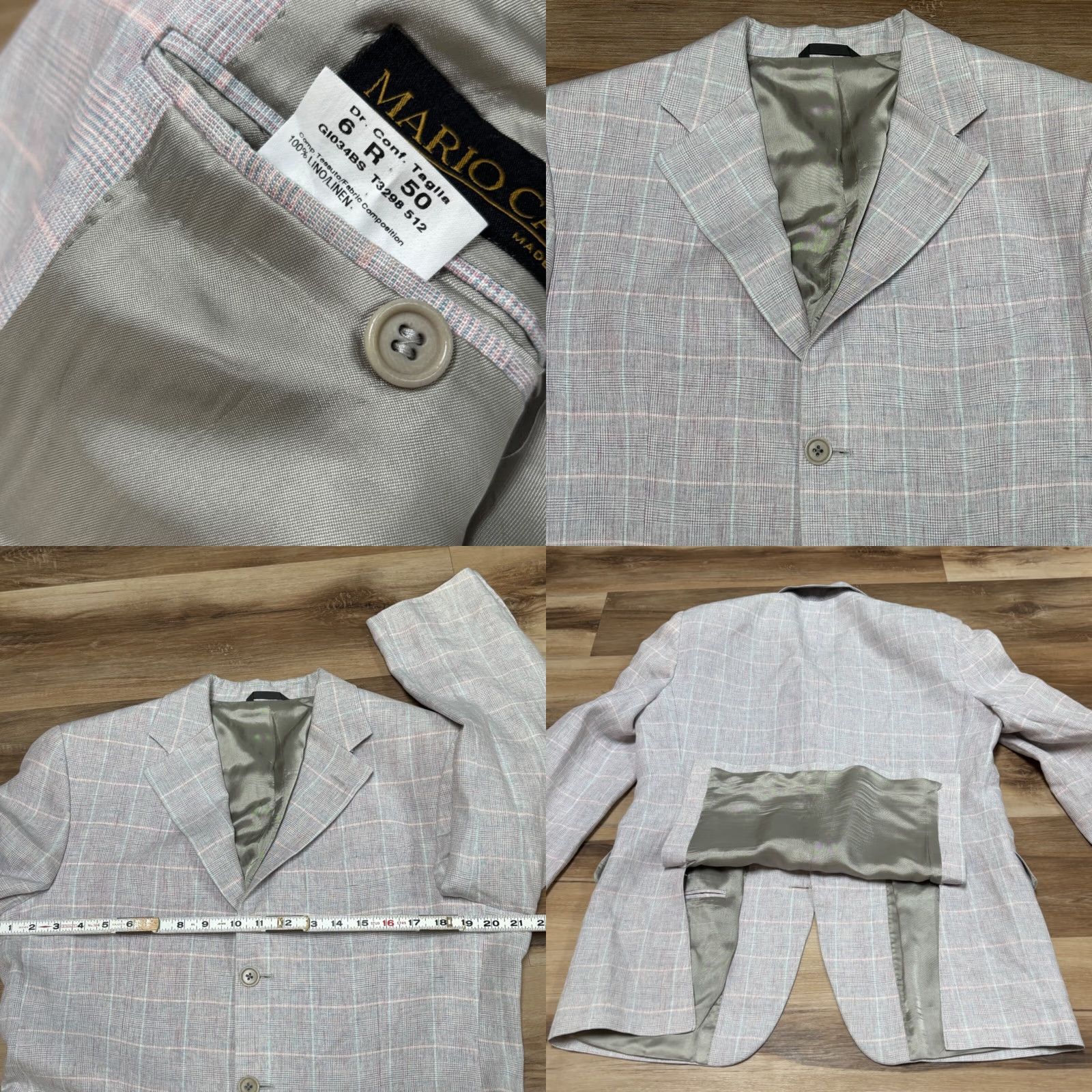 Vintage Mario Caldi Sport Coat Mens 40R Plaid Linen Blazer 3 Button Notch Lapel Double-Vented Blue Pink Blazer Mens Regular Jacket Blazer Vintage: No Size 40R - 8 Thumbnail