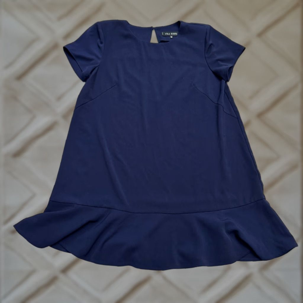 Vintage The Fifth Label Dress Womens Mini Shift Ruffle Hem Navy Blue Polyester Short Sleeve Round Neck Casual Workwear Summer 2024 Womens Size M / US 6-8 / IT 42-44 - 1 Thumbnail