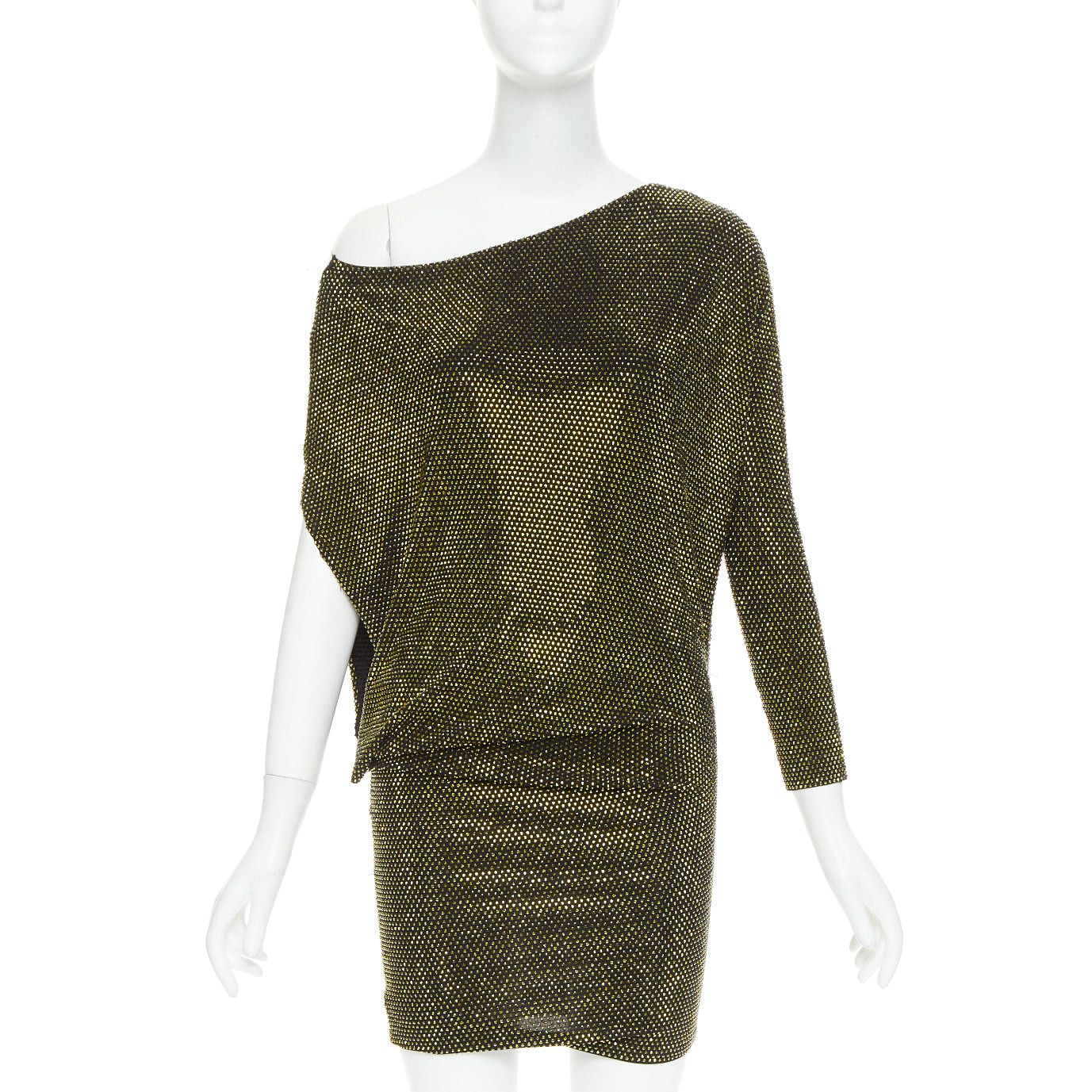 Alexandre Vauthier ALEXANDRE VAUTHIER black gold strass crystal asymmetric one shoulder mini dress Size S / US 4 / IT 40 - 1 Thumbnail