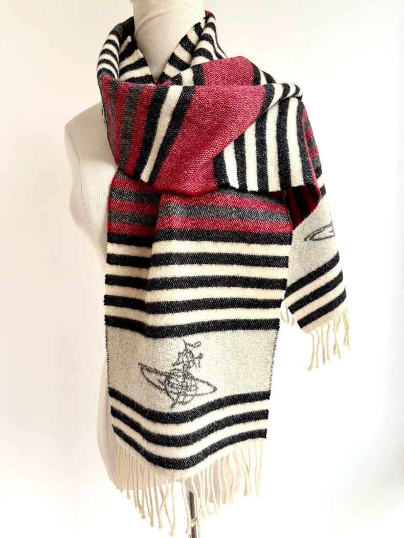 Vivienne Westwood Vivienne Westwood Red and gray striped Saturn wool scarf Size ONE SIZE - 4 Thumbnail