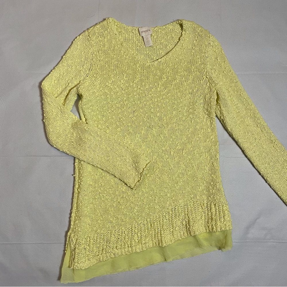 Chicos Chico's Asymmetrical Hem Abby Pullover Yellow Cotton Sweate Size S / US 4 / IT 40 - 7 Thumbnail