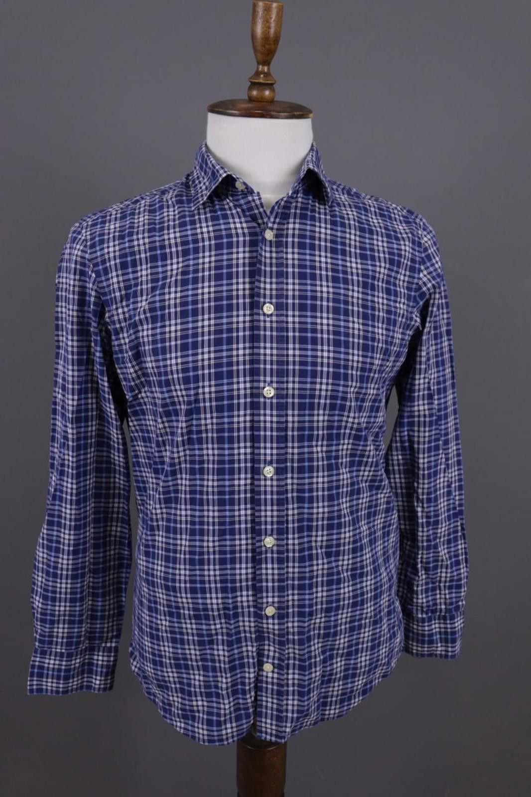 Designer Hackett London Slim Fit Blue Check Button Down Shirt Size M Size US M / EU 48-50 / 2 - 1 Thumbnail