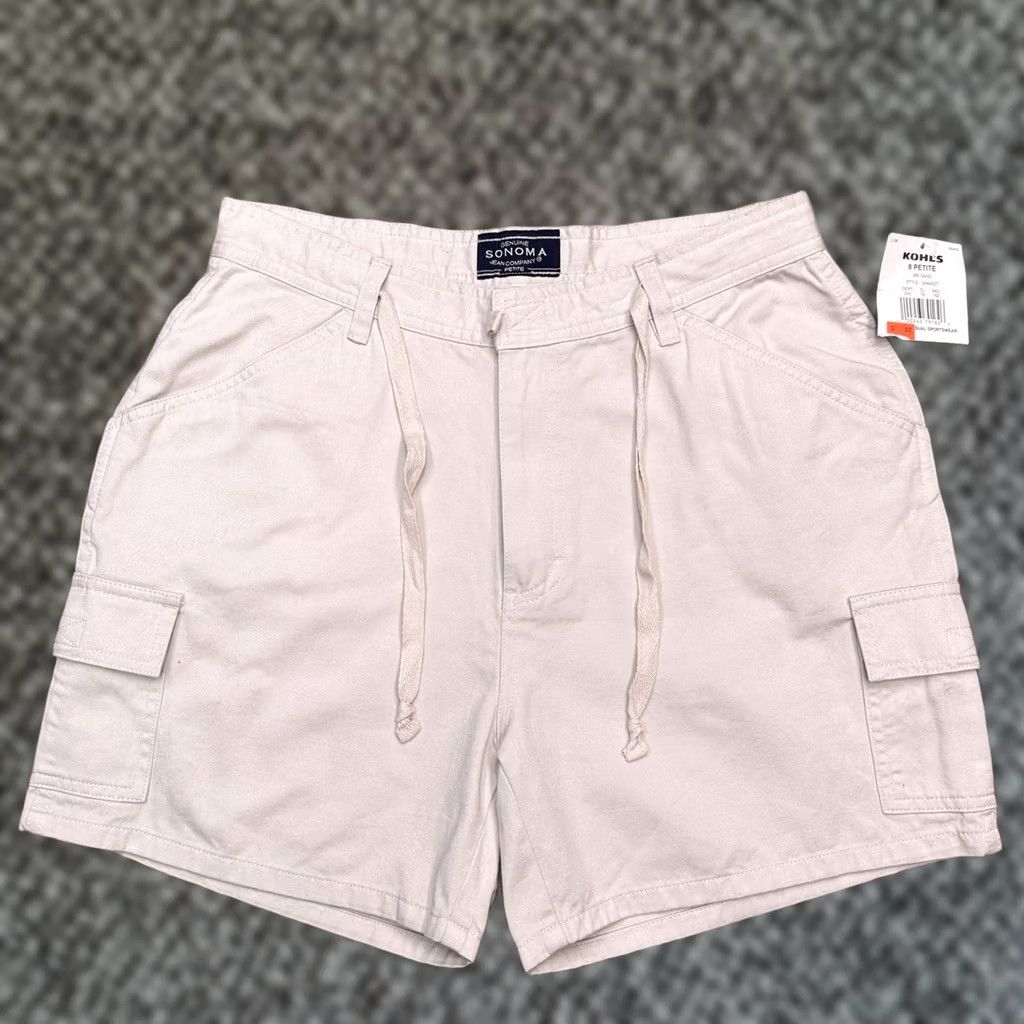 Vintage Sonoma Cargo Short Womens 8P Petite Khaki Brown High Rise Drawstring New Size 30" / US 8 / IT 44 - 1 Thumbnail