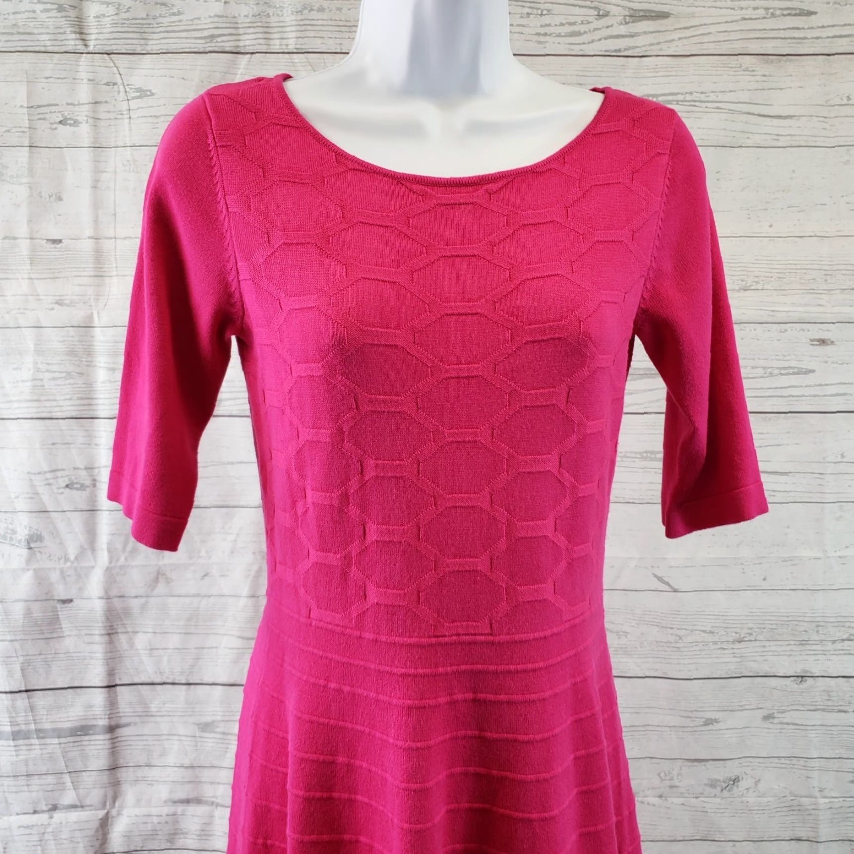 Vintage Eliza J Womens Sweater Dress Small Pink Solid Half Sleeve Viscose Blend Pullover Round Neck Dress Length Short Womens Size S / US 4 / IT 40 - 2 Thumbnail