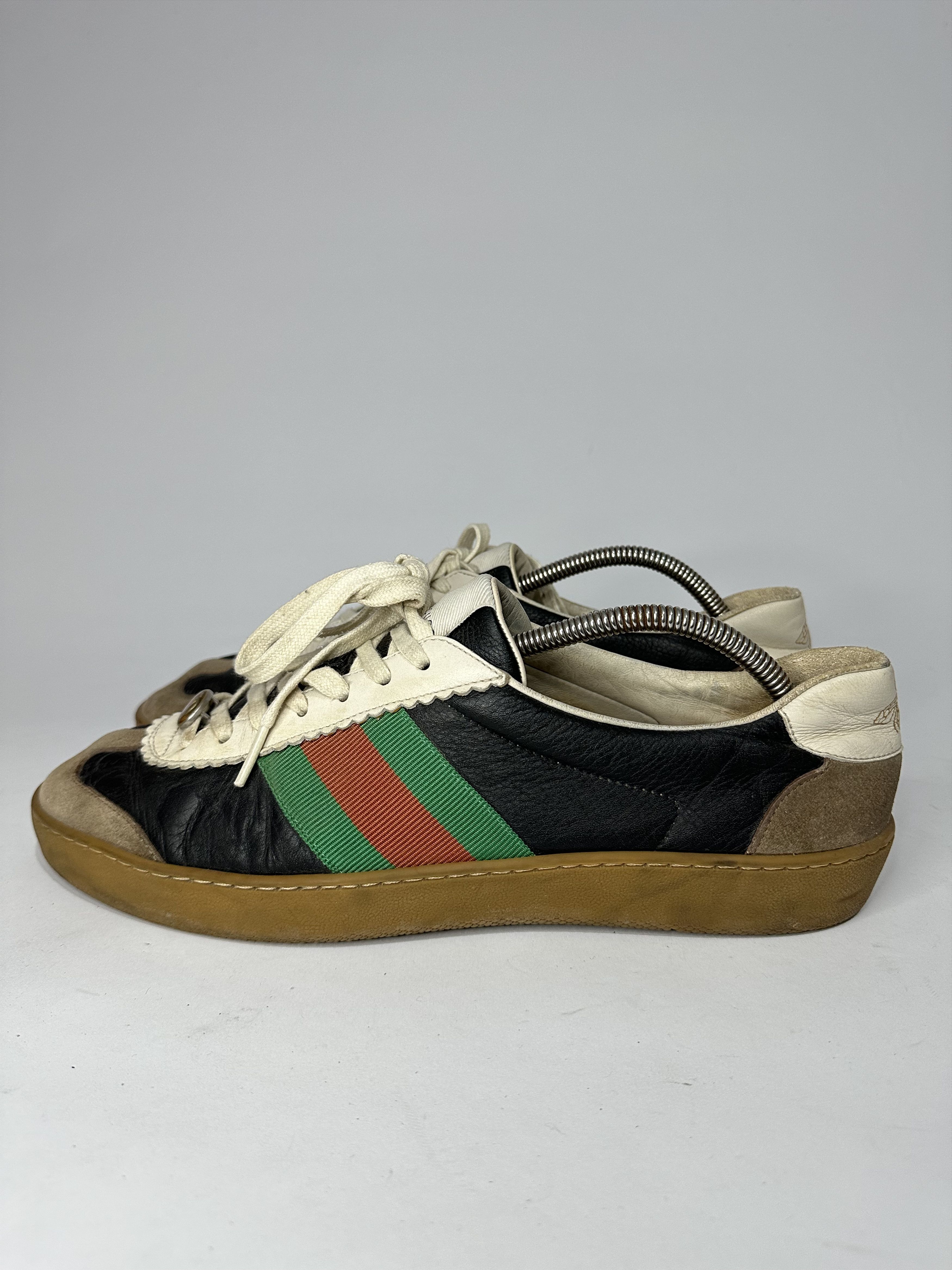 Gucci Gucci G74 Web Leather And Suede Tricolor Sneakers. Size US 10.5 / EU 43-44 - 2 Thumbnail