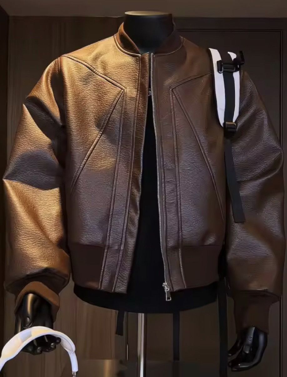 Japanese Brand Luxury Aesthetic Bomber Jacket | PU Leather Streetwear Size US XXL / EU 58 / 5 - 3 Thumbnail