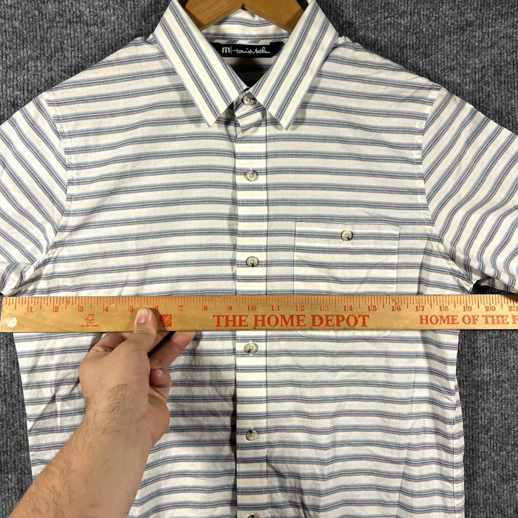 TravisMathew Travis Mathew Polo Shirt Mens Small White Gray Golf Striped Button-Down Collar Short Sleeve Size US S / EU 44-46 / 1 - 4 Thumbnail