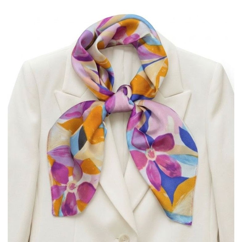 Other ✨Luxury Chic Silky Square Scarf Purple White Iris Flower Pri Size ONE SIZE - 1 Thumbnail