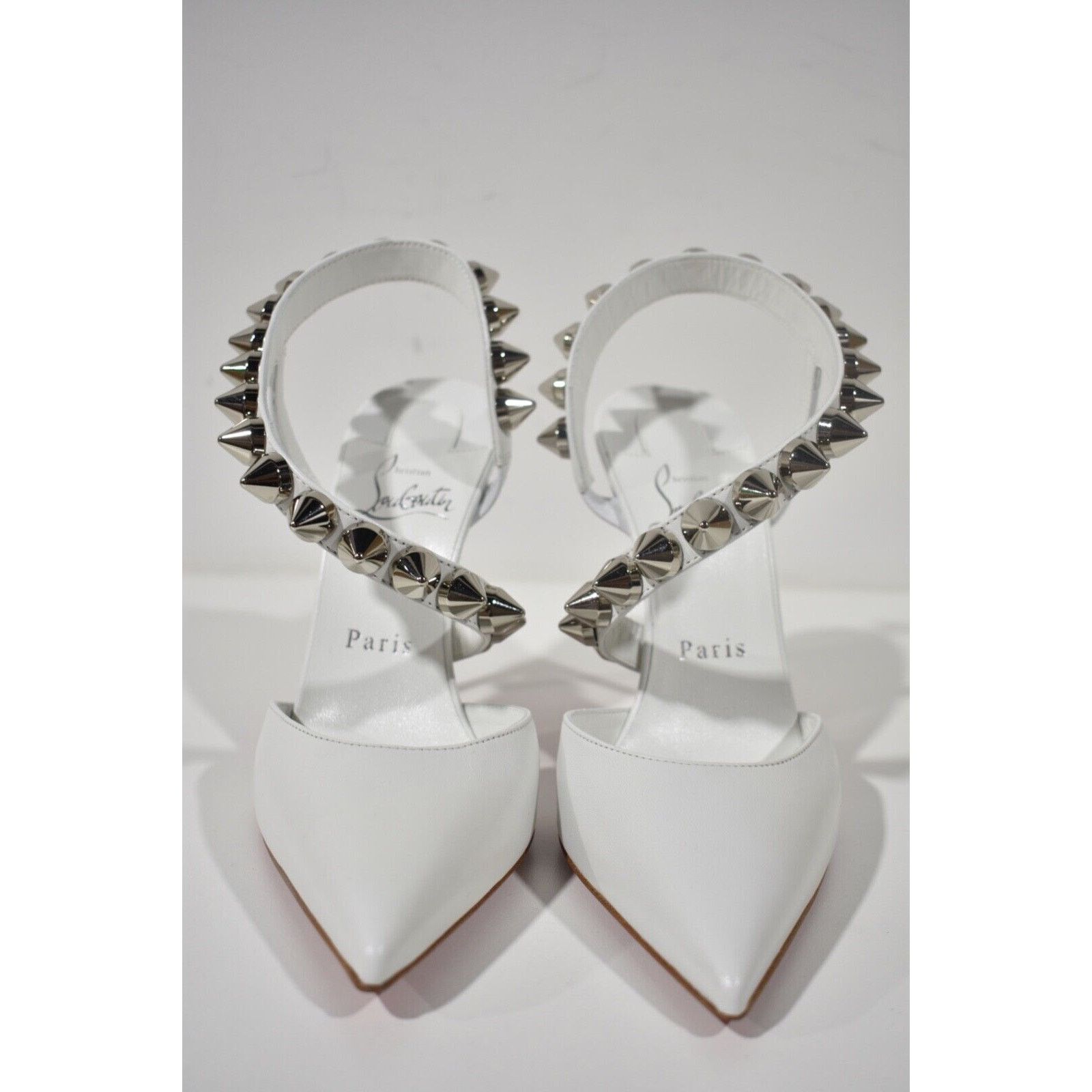 Christian Louboutin Spikita Pump 100 Bianco White Spike Strappy Sandal Heel 38.5 Size US 8.5 / IT 38.5 - 3 Thumbnail