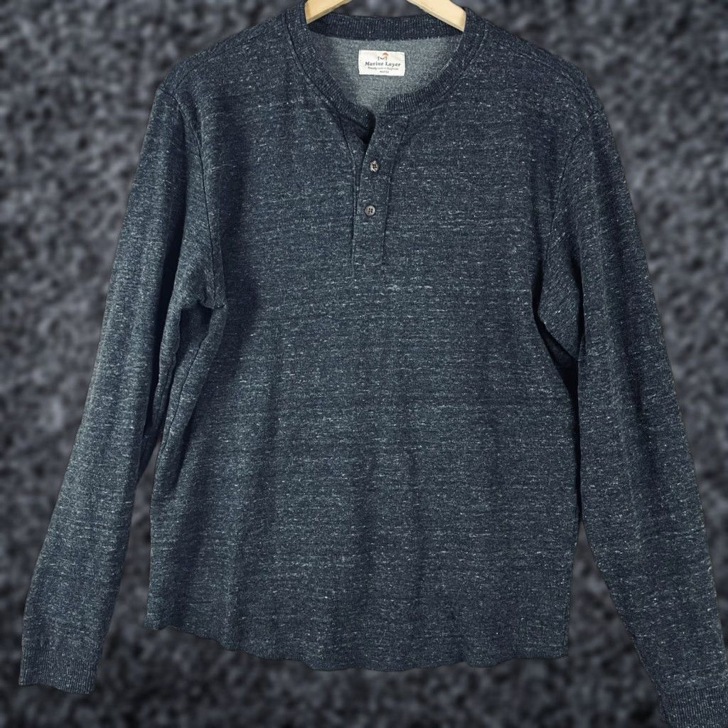 Marine Layer Marine Layer Henley Shirt Mens M/L Charcoal Striped Classic Outdoor Preppy Size US M / EU 48-50 / 2 - 1 Thumbnail