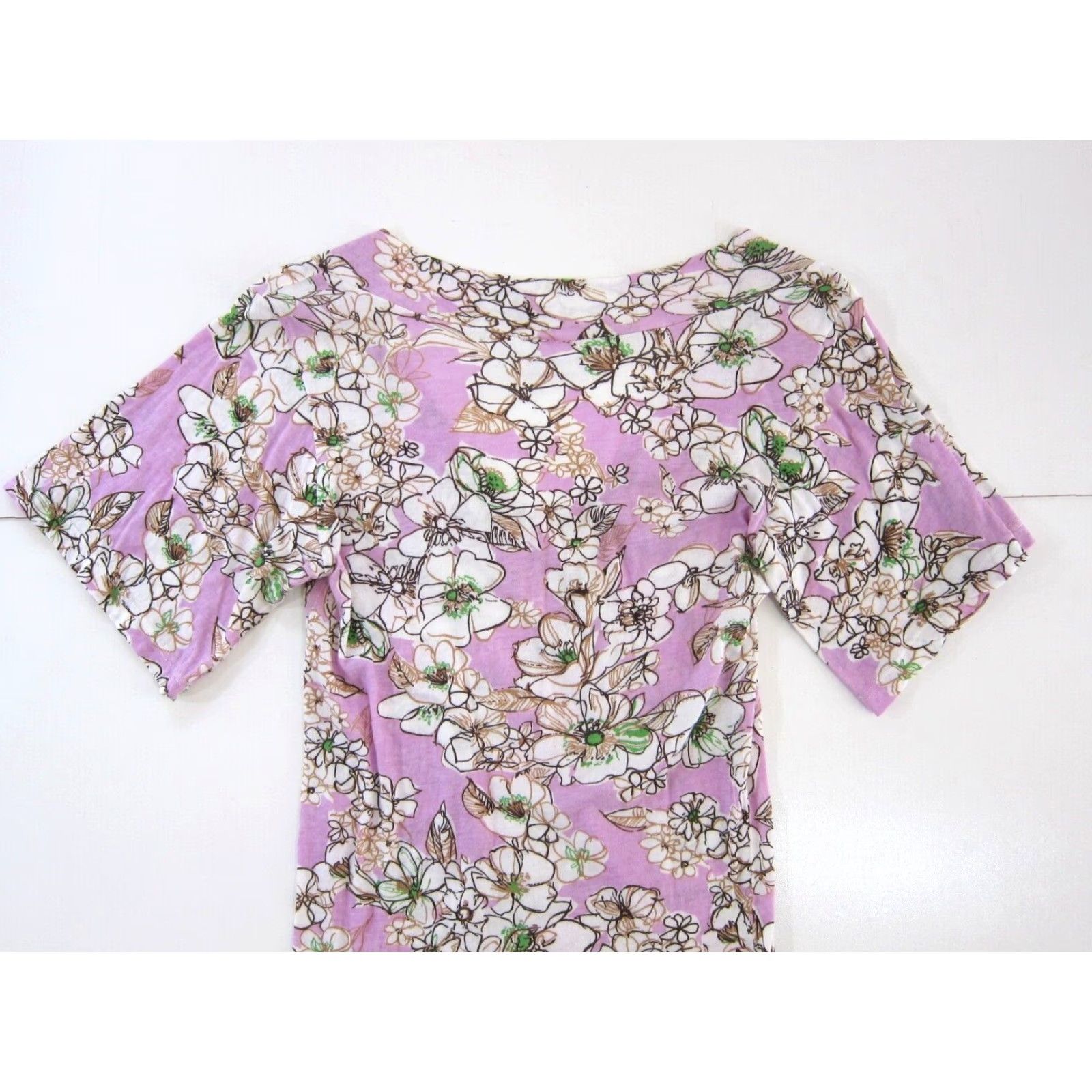 Anthropologie Porridge Laura Stang Anthropologie Cotton Purple White Floral V-Neck T-Shirt 2 Size XS / US 0-2 / IT 36-38 - 6 Thumbnail