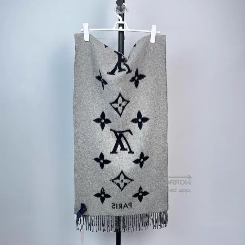 Louis Vuitton Louis Vuitton Black and grey full-print cashmere double-si Size ONE SIZE - 2 Thumbnail
