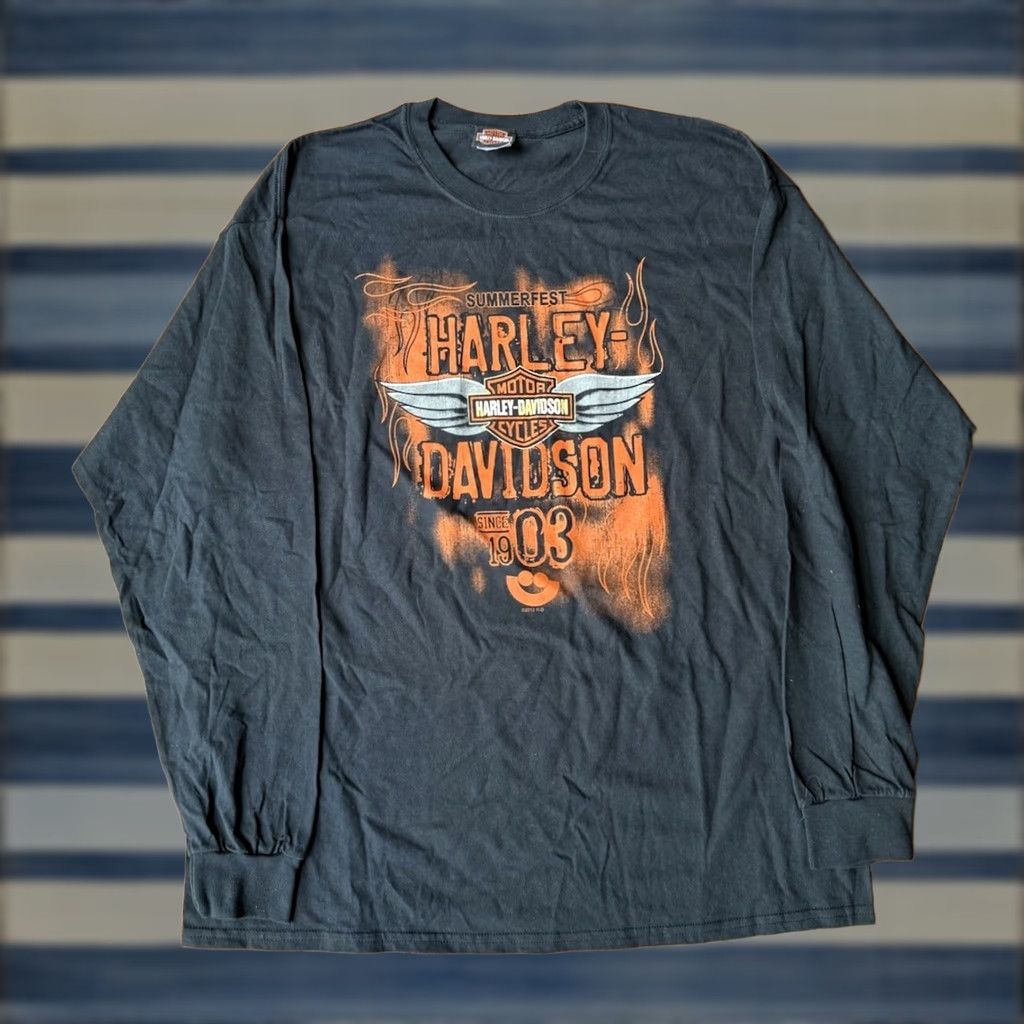 Harley Davidson VINTAGE Harley-Davidson Motorcycle Graphic Print Long Sleeve Shirt XL Black Men Flame Wings 2000s Size US XL / EU 56 / 4 - 1 Thumbnail