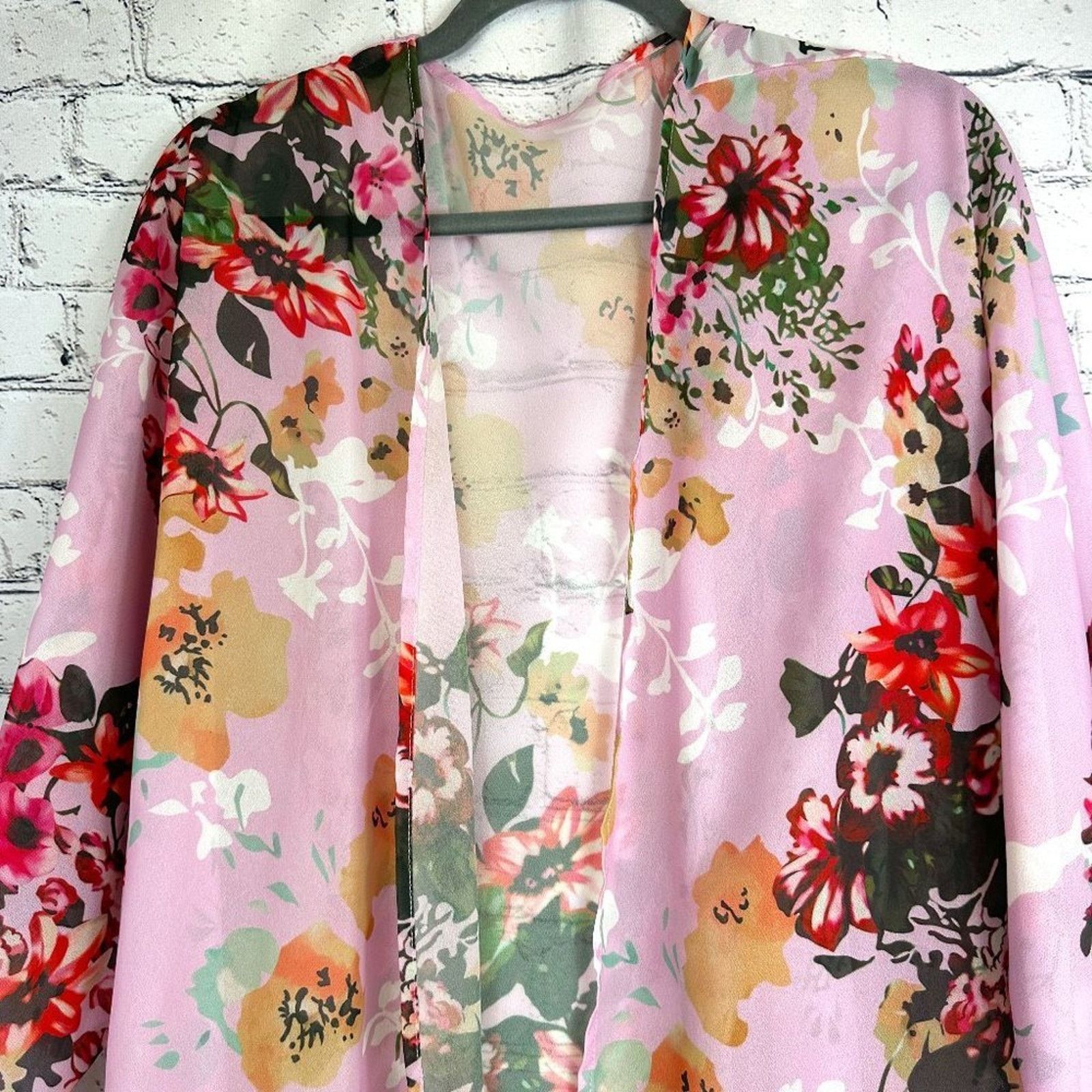 Other Women's Batwing Chiffon Kimono Beachwear CoverUp Pink L Size L / US 10 / IT 46 - 7 Thumbnail
