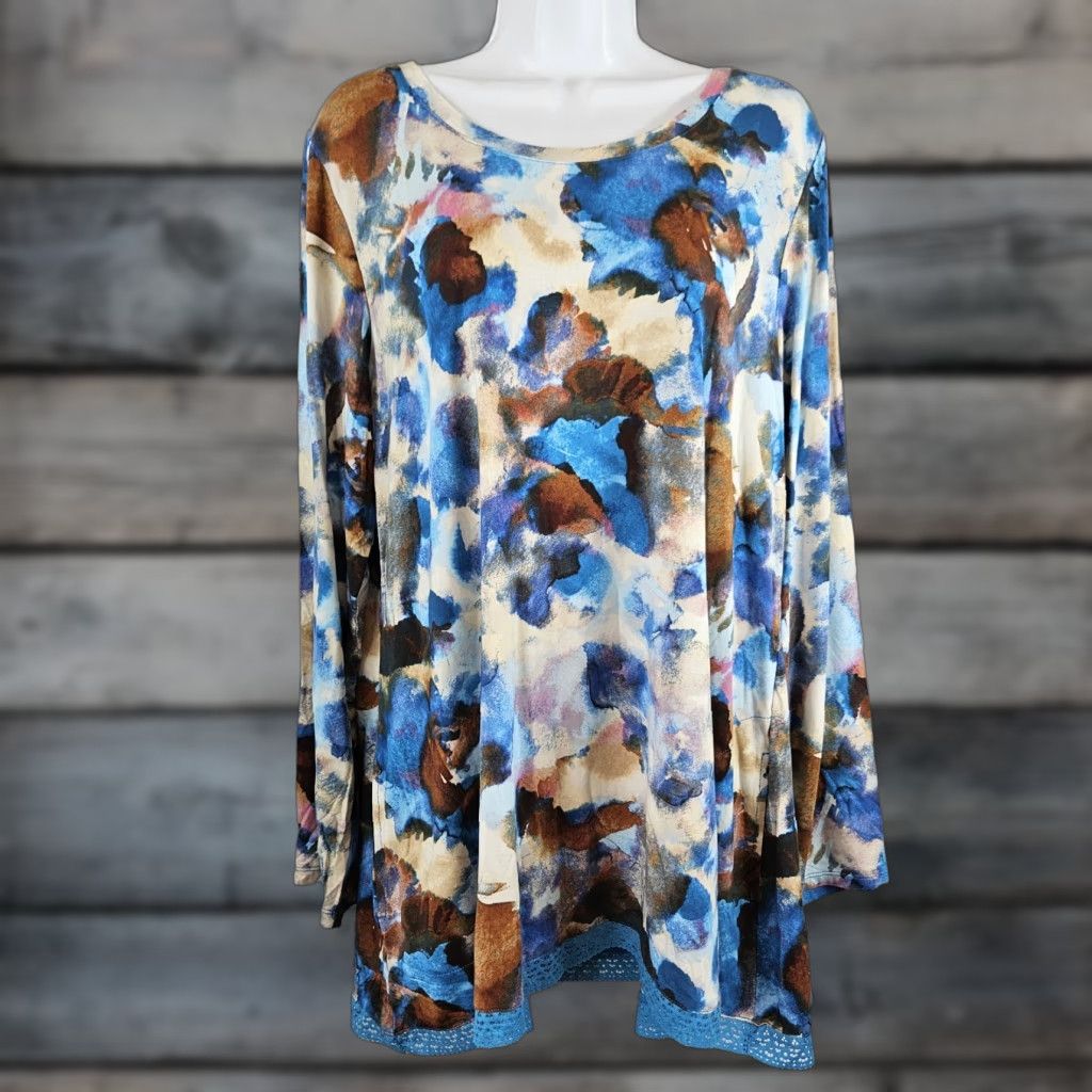 Vintage LOGO Lori Goldstein Womens Top Blouse L Blue Brown Long Sleeve Pockets Size L / US 10 / IT 46 - 1 Thumbnail