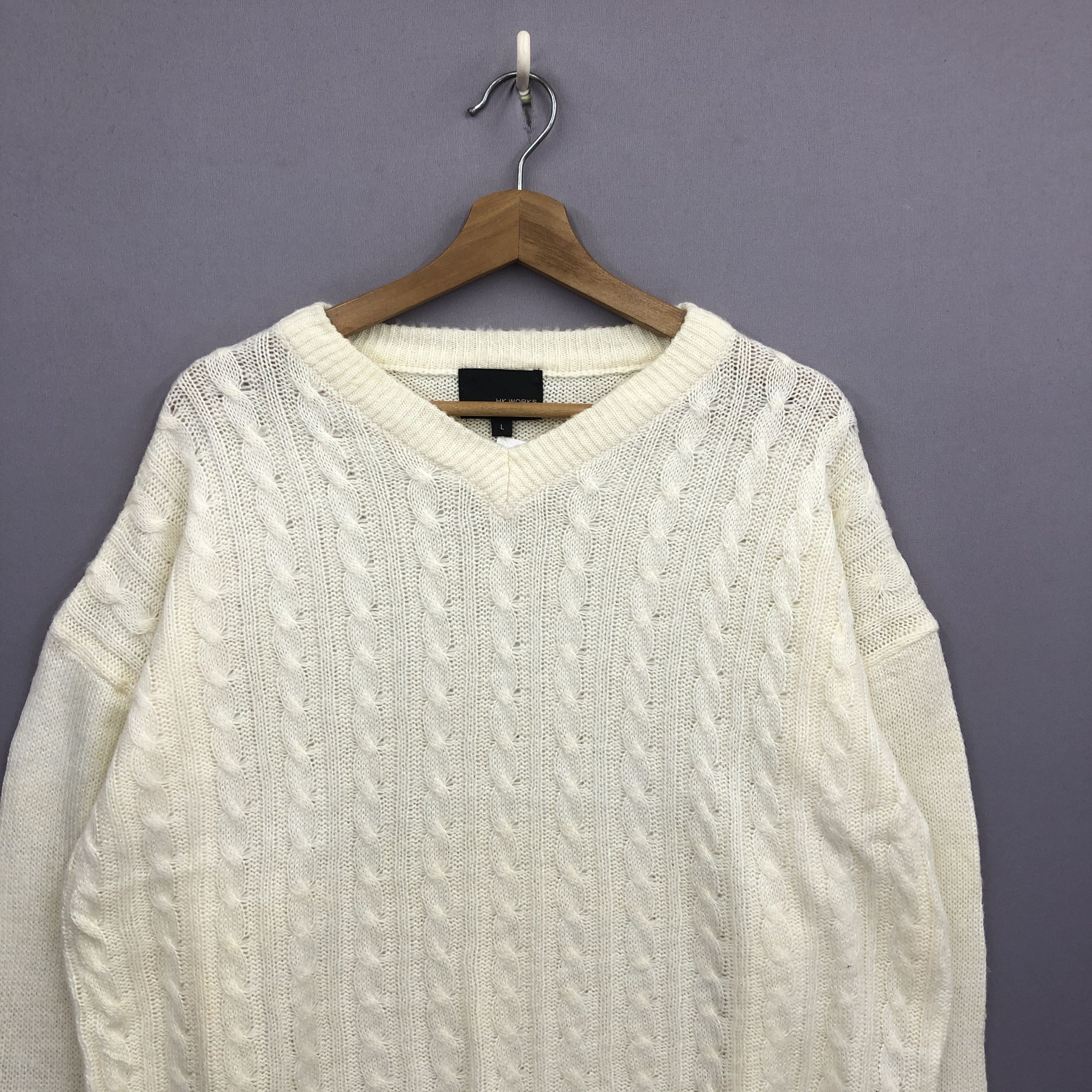 Hiroko Koshino Homme × Vintage Japanese Cable Knit Vintage Sweater Casual White Hype Rare Size US L / EU 52-54 / 3 - 2 Thumbnail