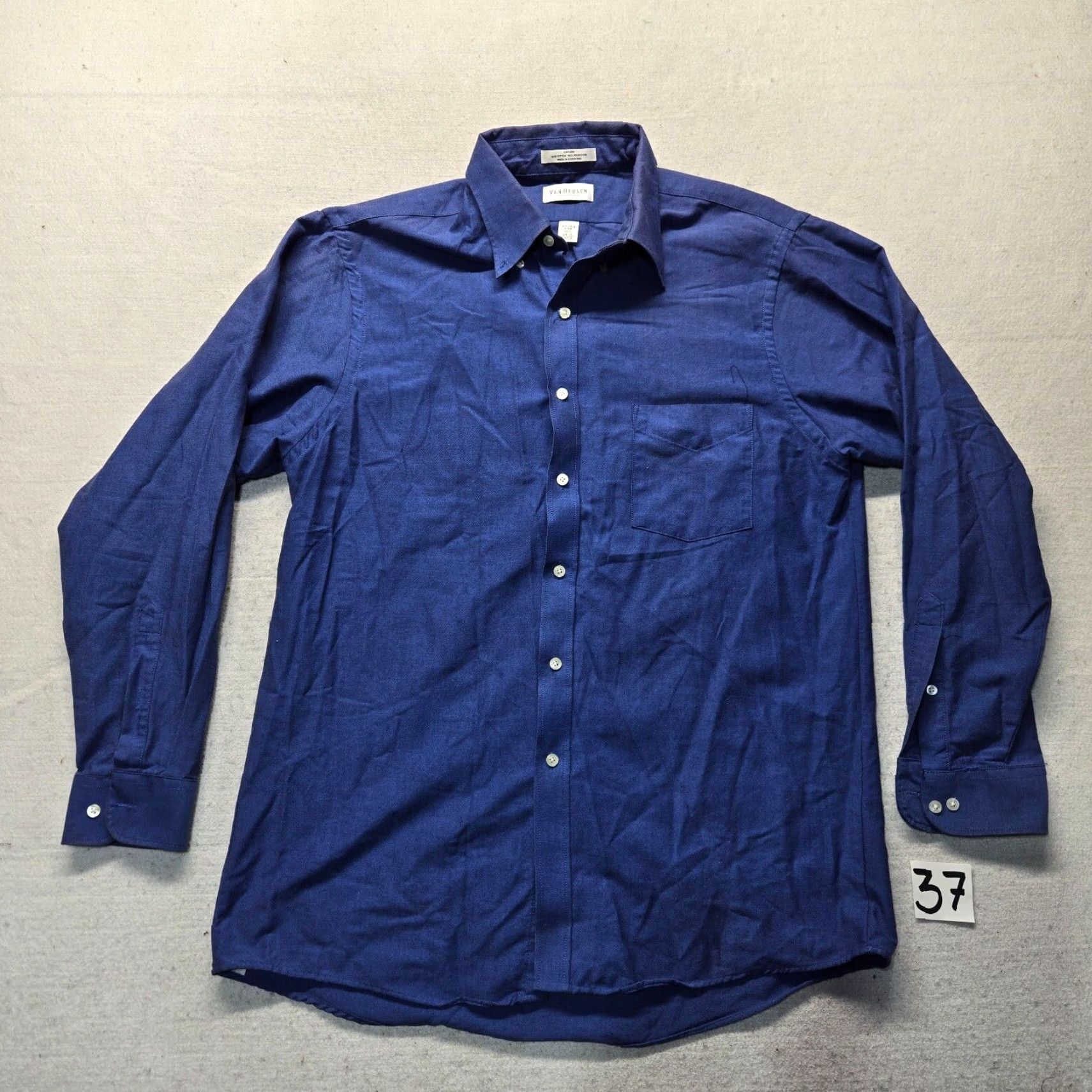 Van Heusen Van Heusen Button-Up Shirt Blue 16.5 Regular Adult Men’s Short Sleeve Wrinkle-Resistant Cotton Blend Size US L / EU 52-54 / 3 - 2 Thumbnail