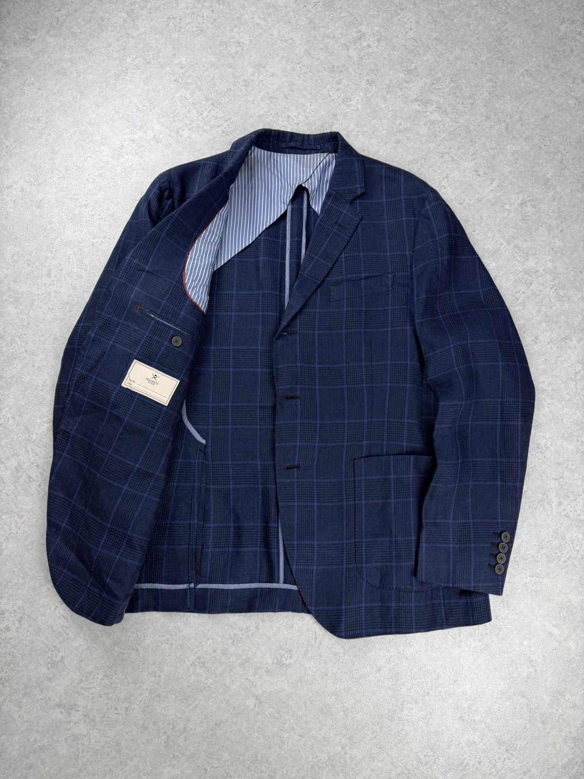 Hackett Hackett London Navy Linen Blazer Blue Check 42R 52R Size 42R - 7 Thumbnail