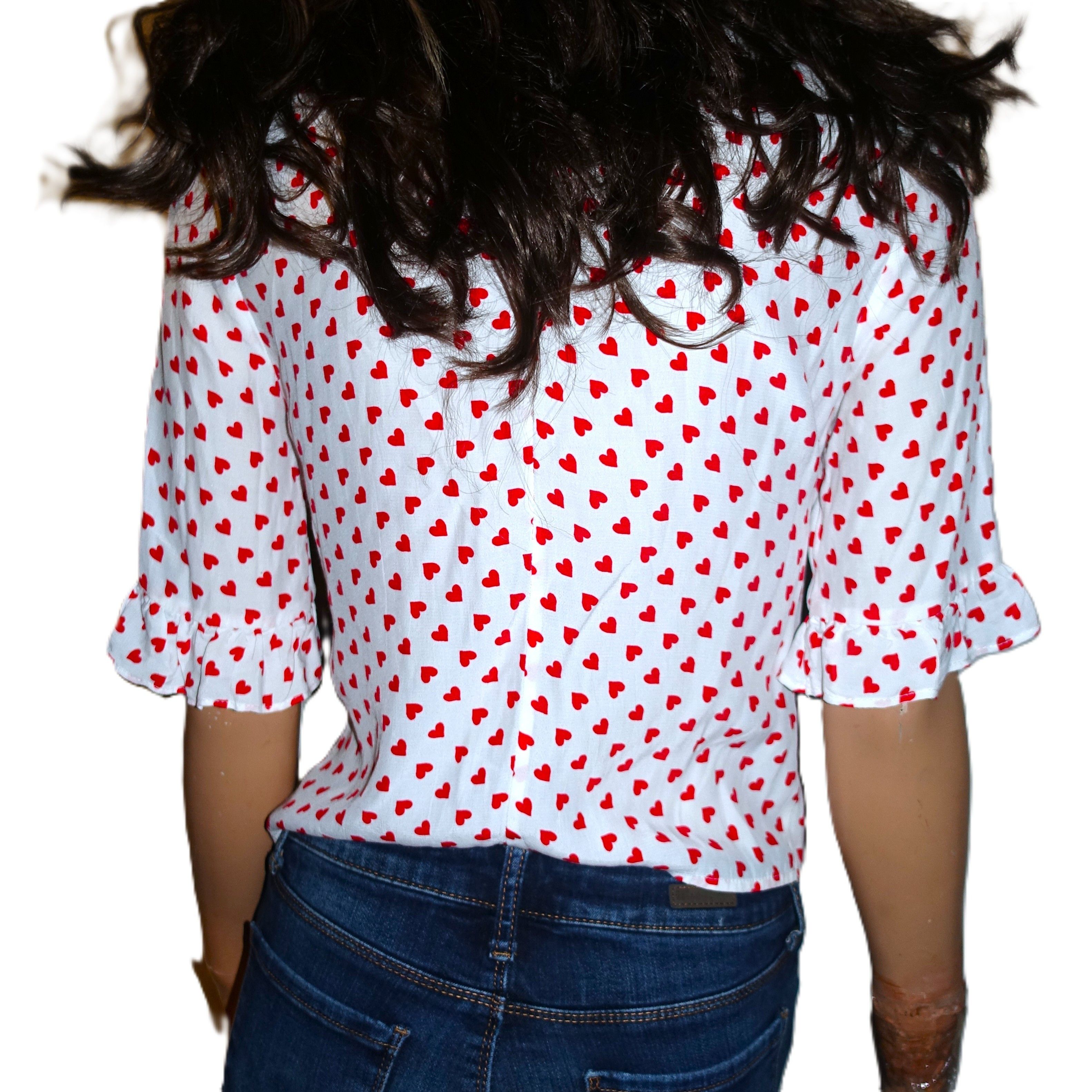 Zara Zara White Red Hearts Tie Blouse XS Size XS / US 0-2 / IT 36-38 - 4 Thumbnail