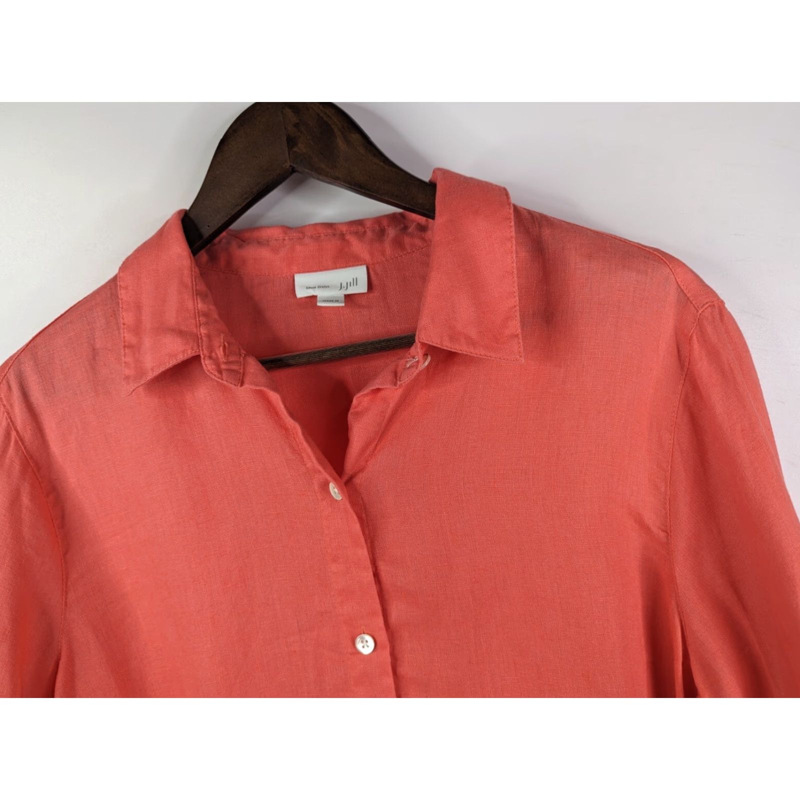 J. Jill J Jill Blouse Long Sleeve Collared Button Linen Classic Size L Orange Coral Women’s Shirt Blouse 703923 Size L / US 10 / IT 46 - 2 Thumbnail