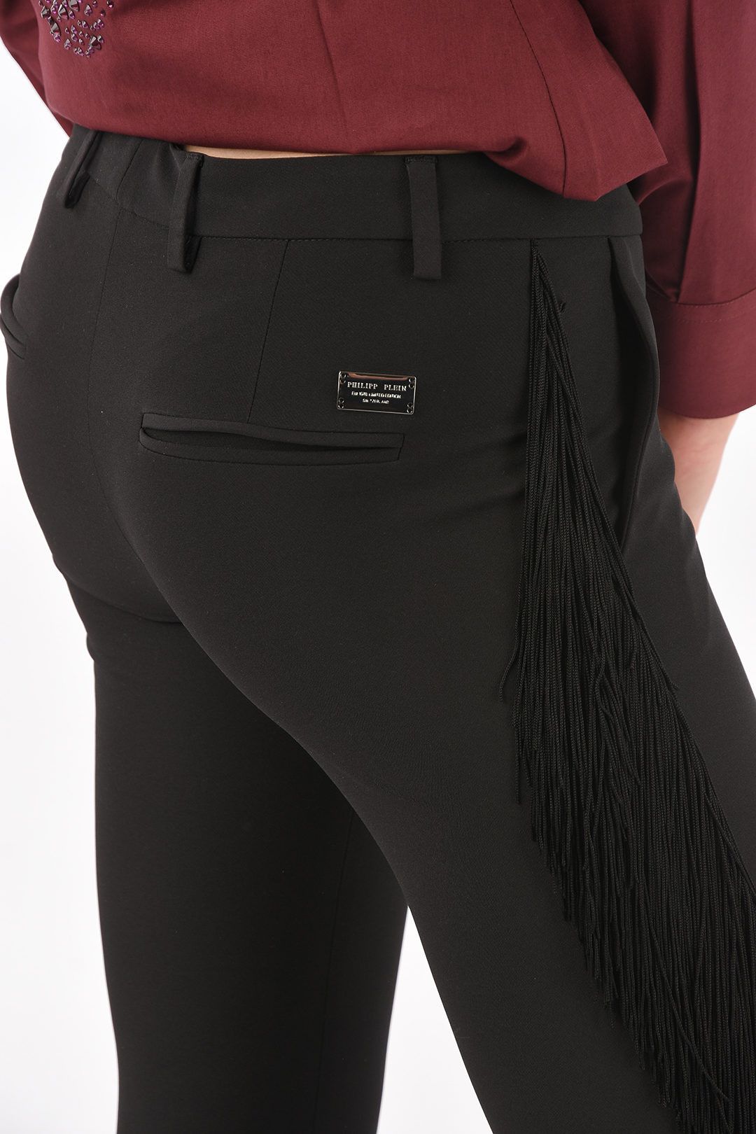 Philipp Plein og1mm0824 Side Fringed Pants in Black Size 32" / US 10 / IT 46 - 3 Thumbnail