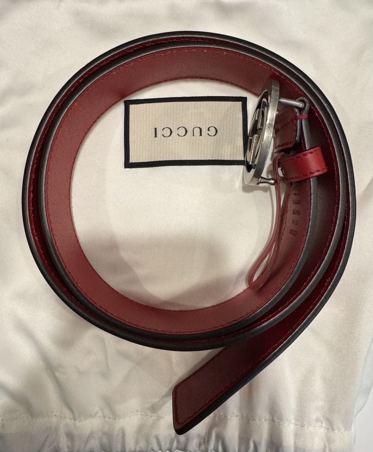 Gucci Red Mens interlocking double G calfskin Gucci belt Size 36 - 4 Thumbnail