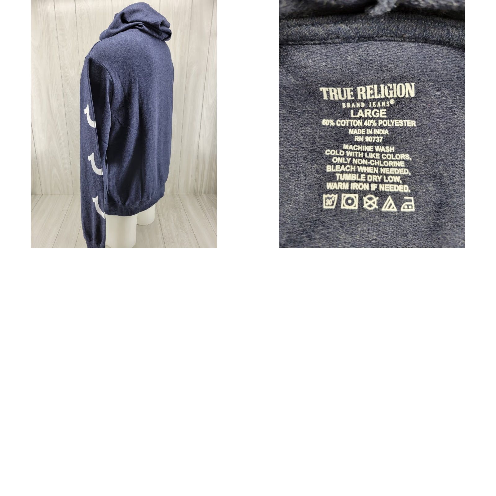 True Religion VINTAGE True Religion Hoodie Mens Buddha Logo Pullover Sweatshirt Large NWT Blue 50/50 Fleece Logo Print Size US L / EU 52-54 / 3 - 8 Thumbnail