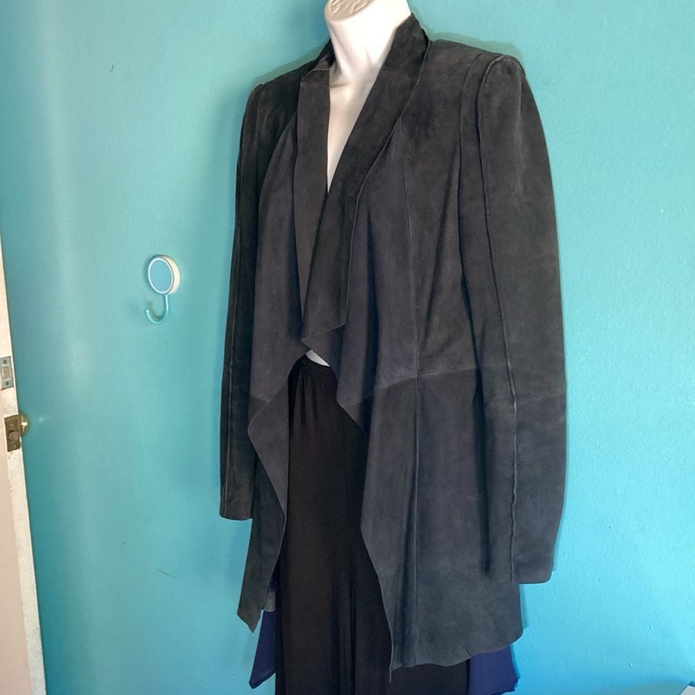 Bcbgmaxazria BCBG Maxazria Navy Leather Size S Waterfall Blazer Coat Jack Size S / US 4 / IT 40 - 9 Thumbnail