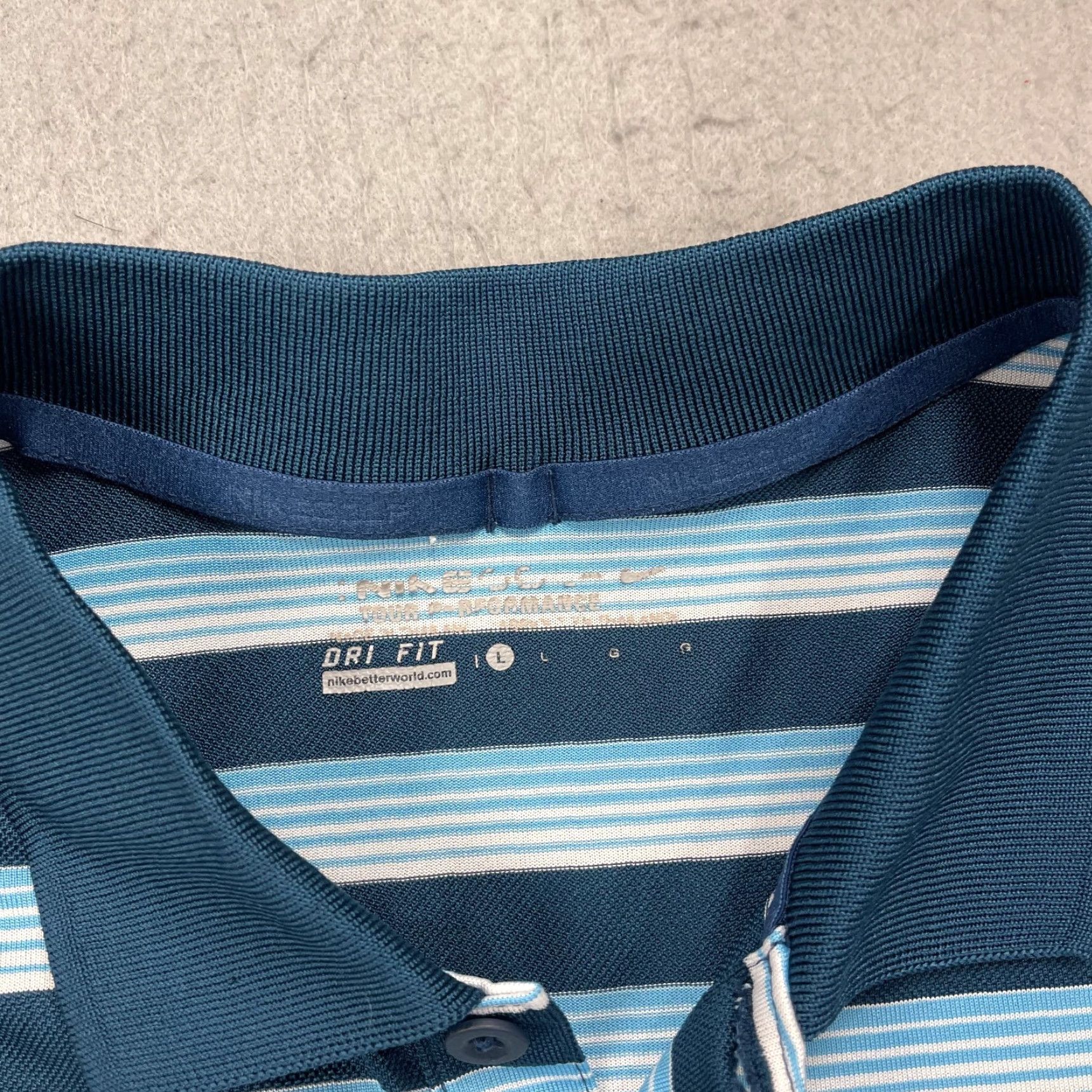 Nike Nike Golf Polo Shirt Mens L Blue Dri-Fit Tour Performance Striped Polo Size US L / EU 52-54 / 3 - 4 Thumbnail