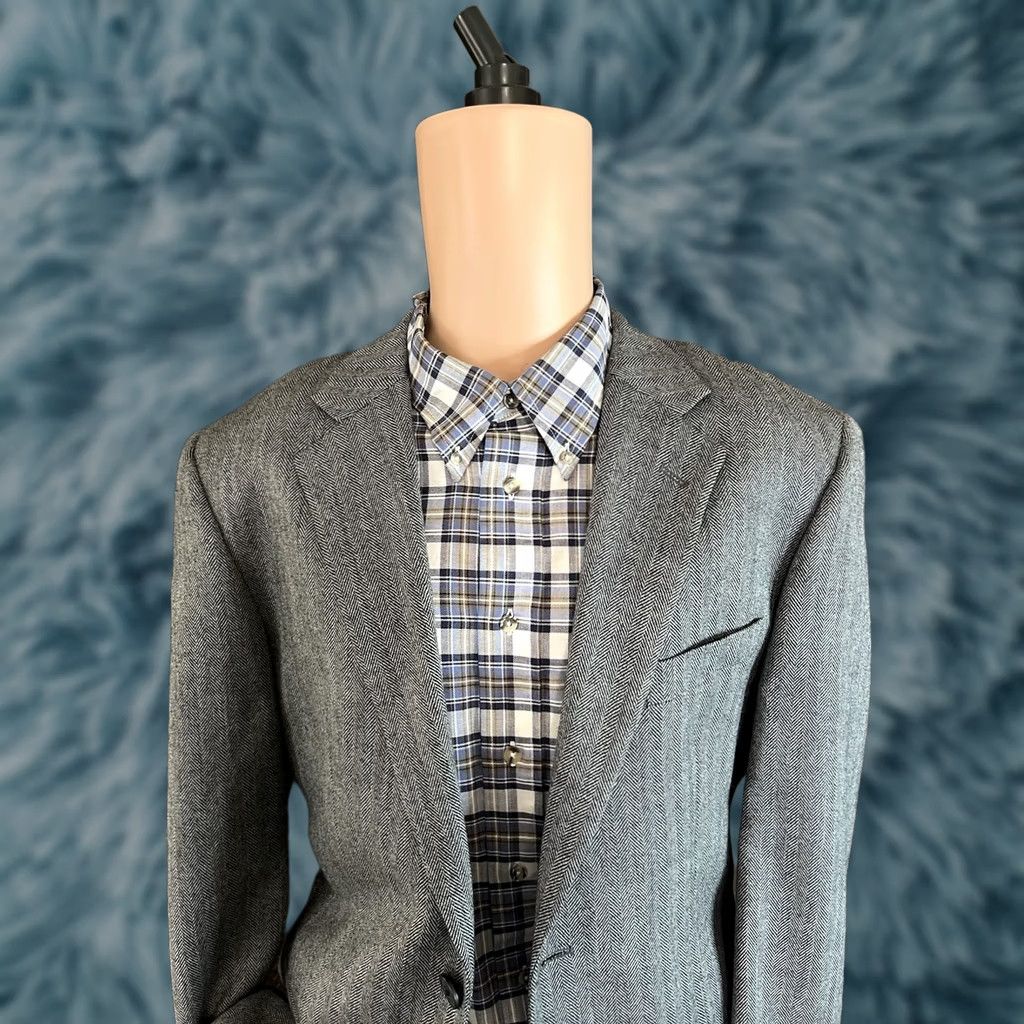 Joseph Joseph & Feiss Gold Sport Coat Blazer Mens 42R Gray Herringbone Two-Button Notch Lapel Wool Regular Chest 42 Size 42R - 1 Thumbnail