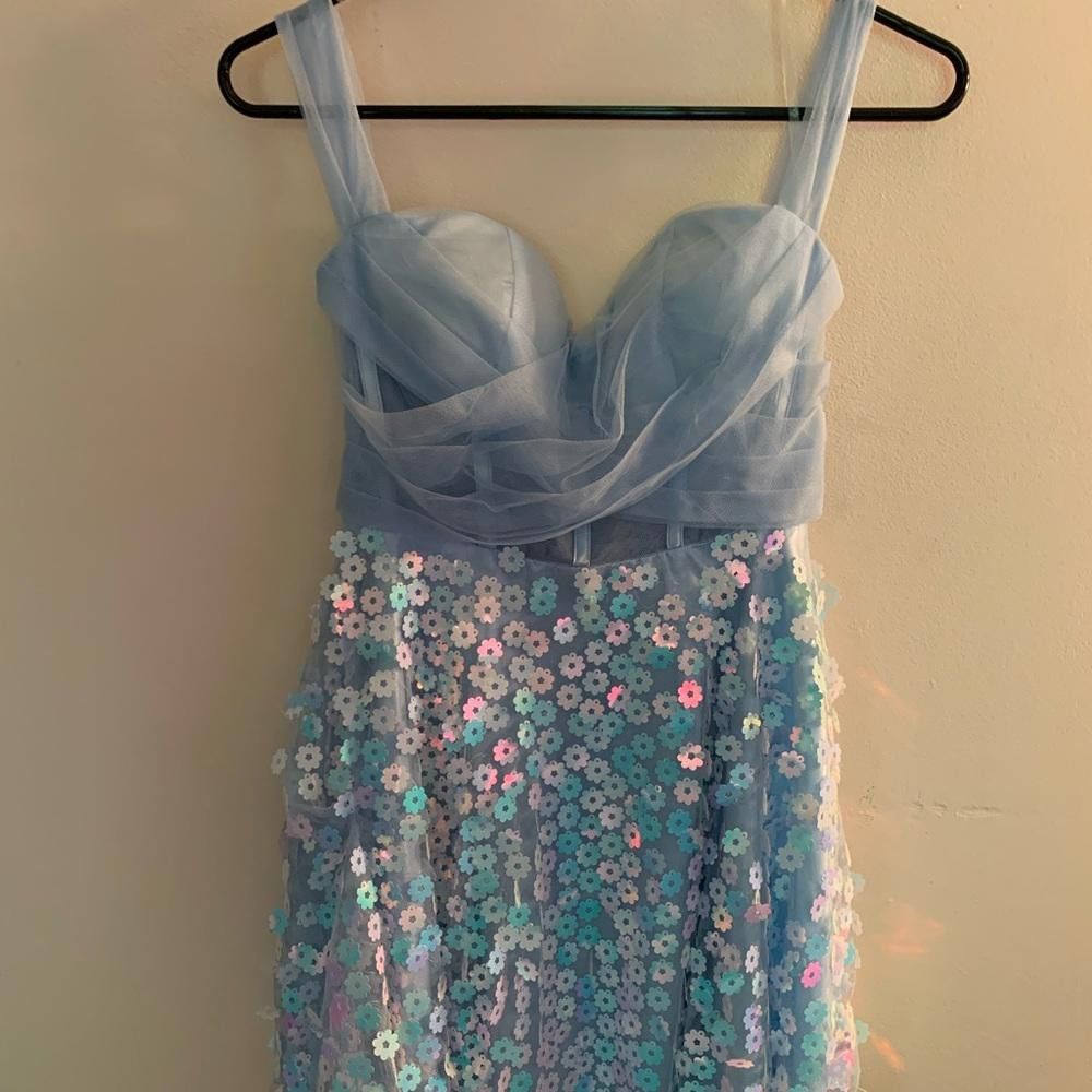 Designer Bblue Babydoll Dress with Sweetheart Neckline Size M / US 6-8 / IT 42-44 - 2 Thumbnail